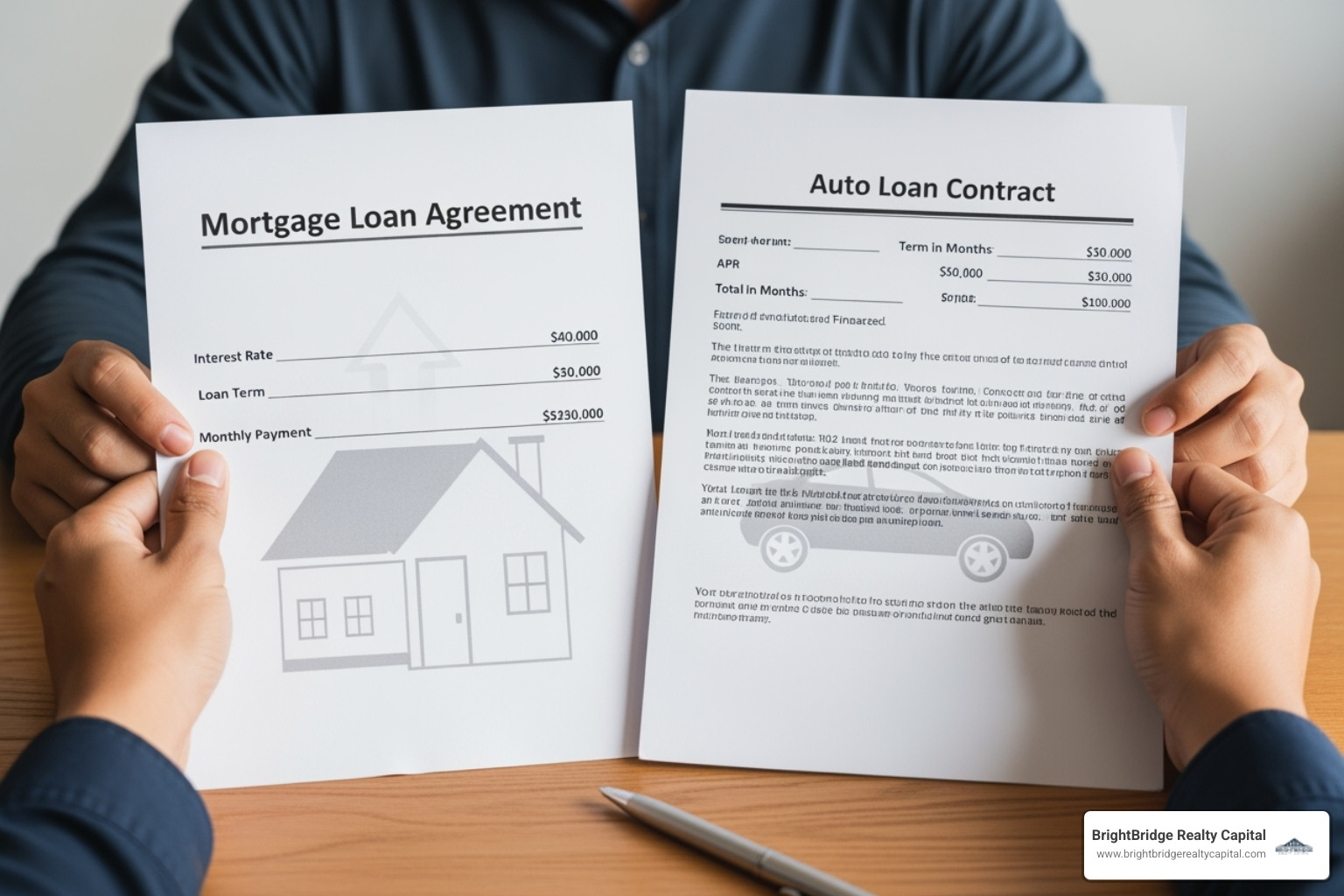A person's hands holding two different loan documents, side-by-side, as if comparing the terms and conditions - no prepayment penalties connecticut loans