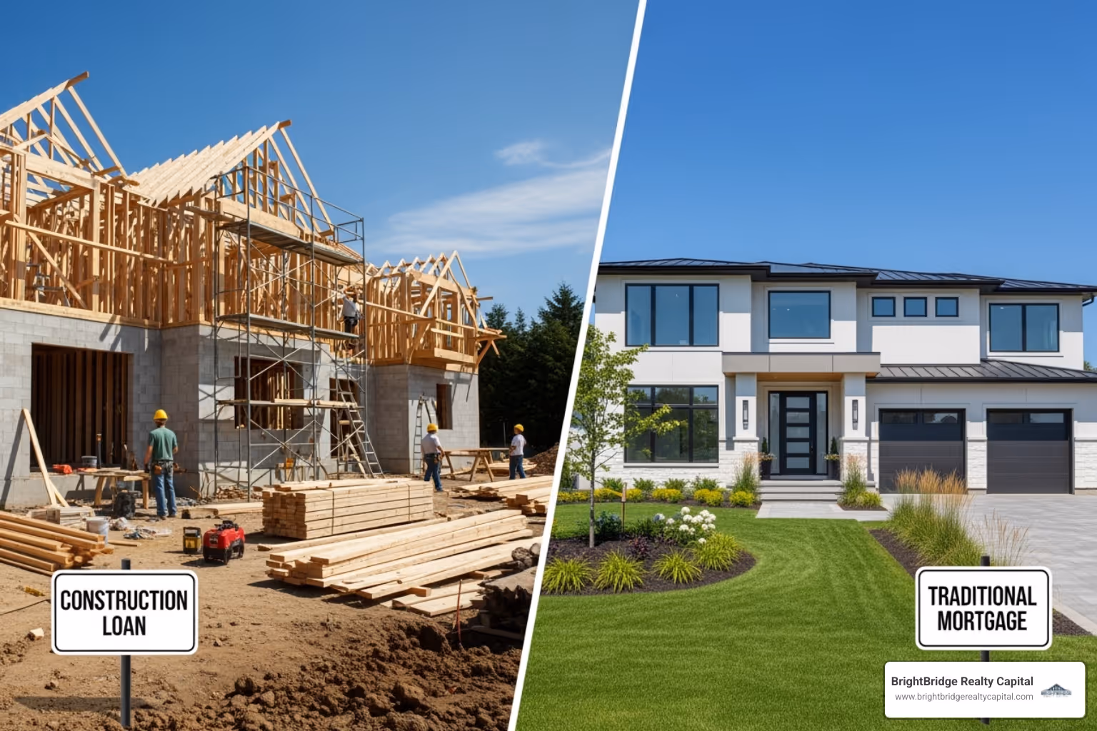 Image comparing the features of a construction loan versus a traditional mortgage - how does a construction loan work