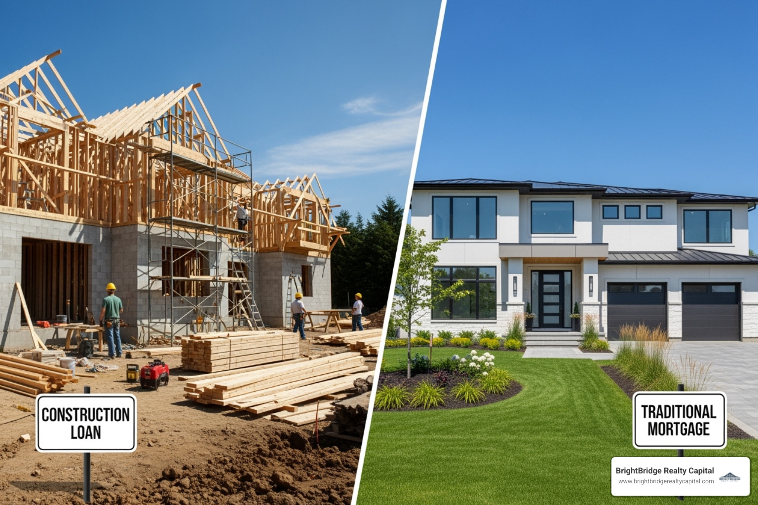 Image comparing the features of a construction loan versus a traditional mortgage - how does a construction loan work
