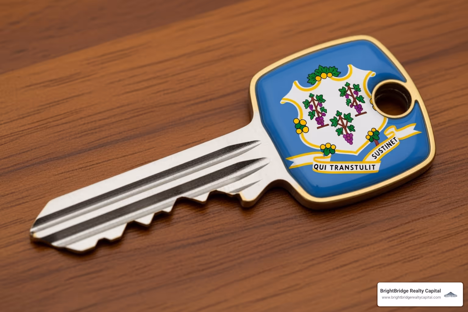 Connecticut state flag overlaid on a house key - connecticut real estate loans