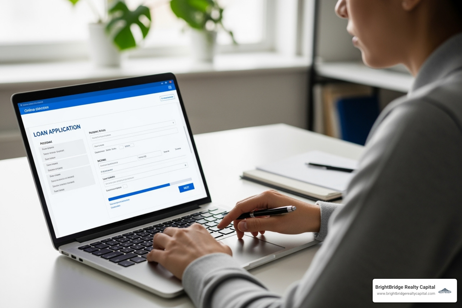 Person filling out a loan application online - 12 month bridge loan