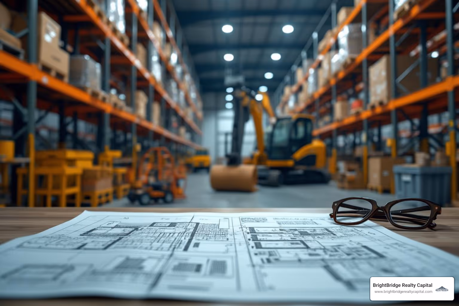 Image of various business assets like inventory shelves, machinery, and real estate blueprints - asset based loan