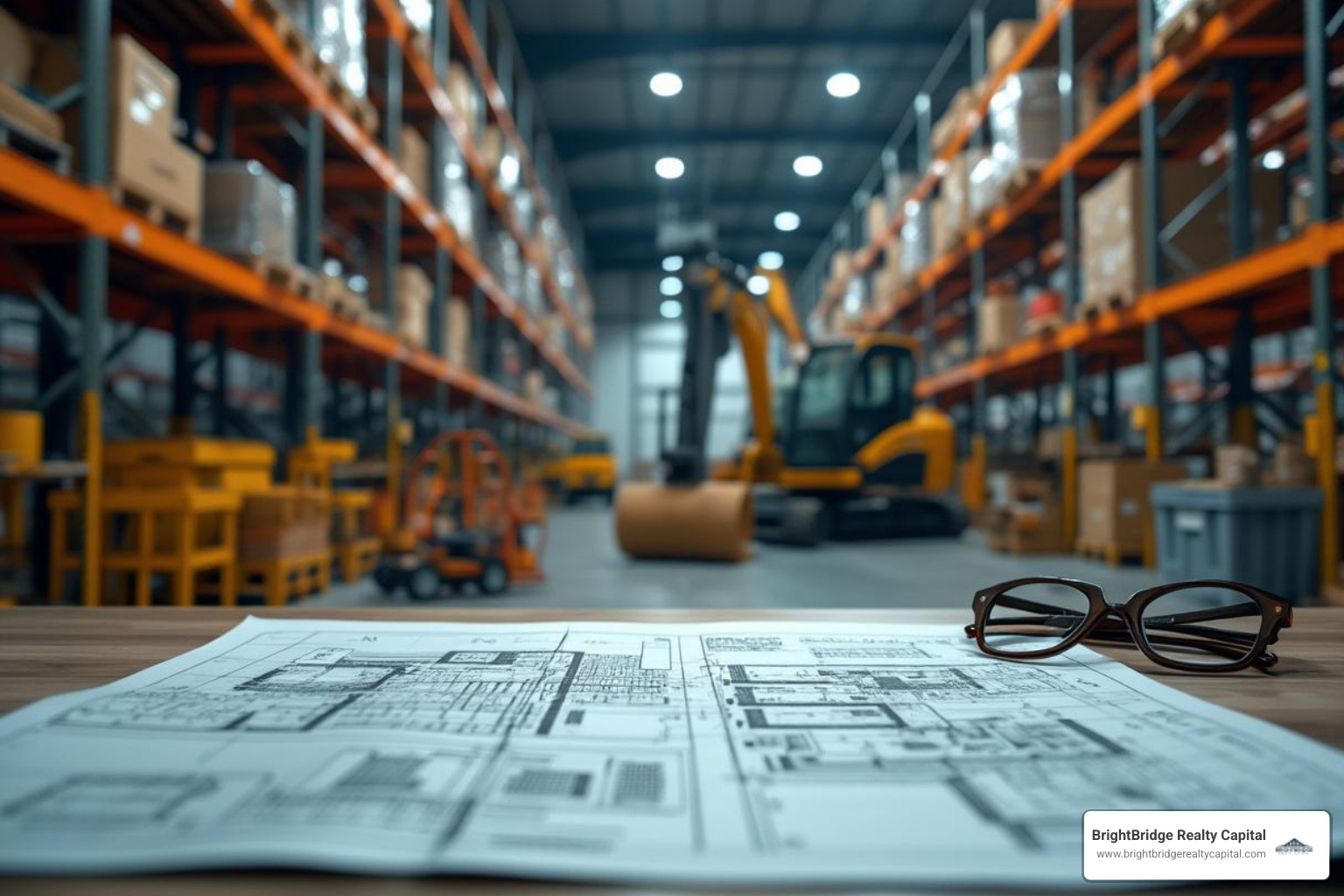 Image of various business assets like inventory shelves, machinery, and real estate blueprints - asset based loan