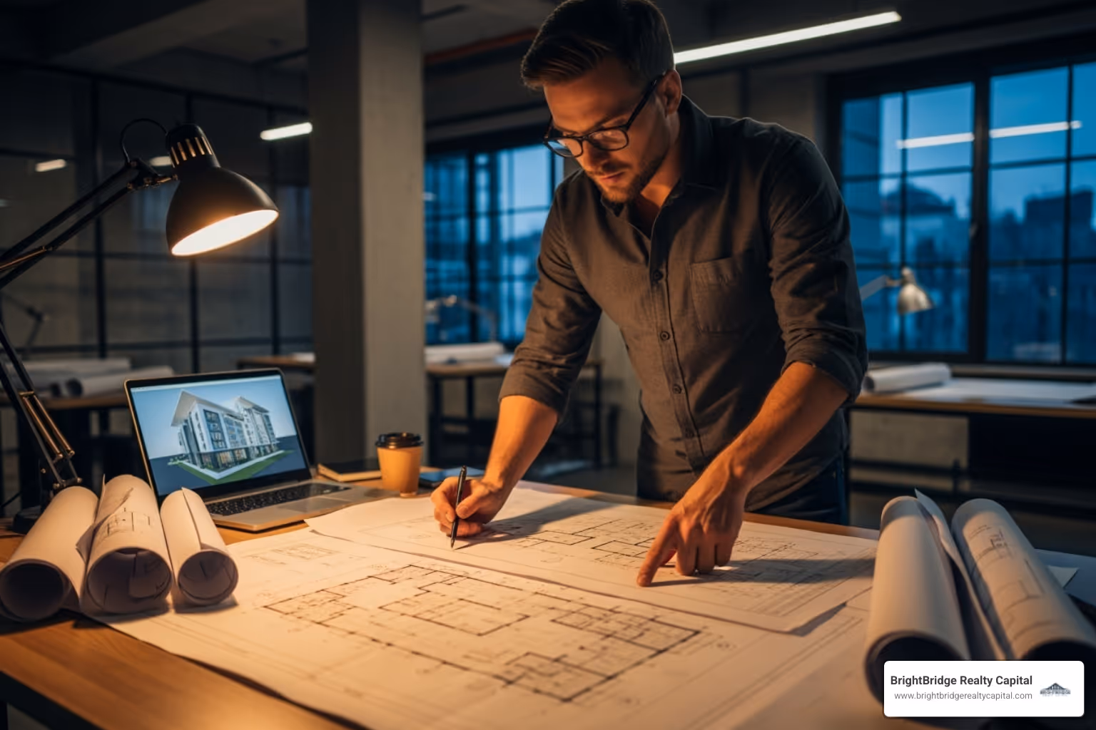 person reviewing blueprints - bridge loan alternative