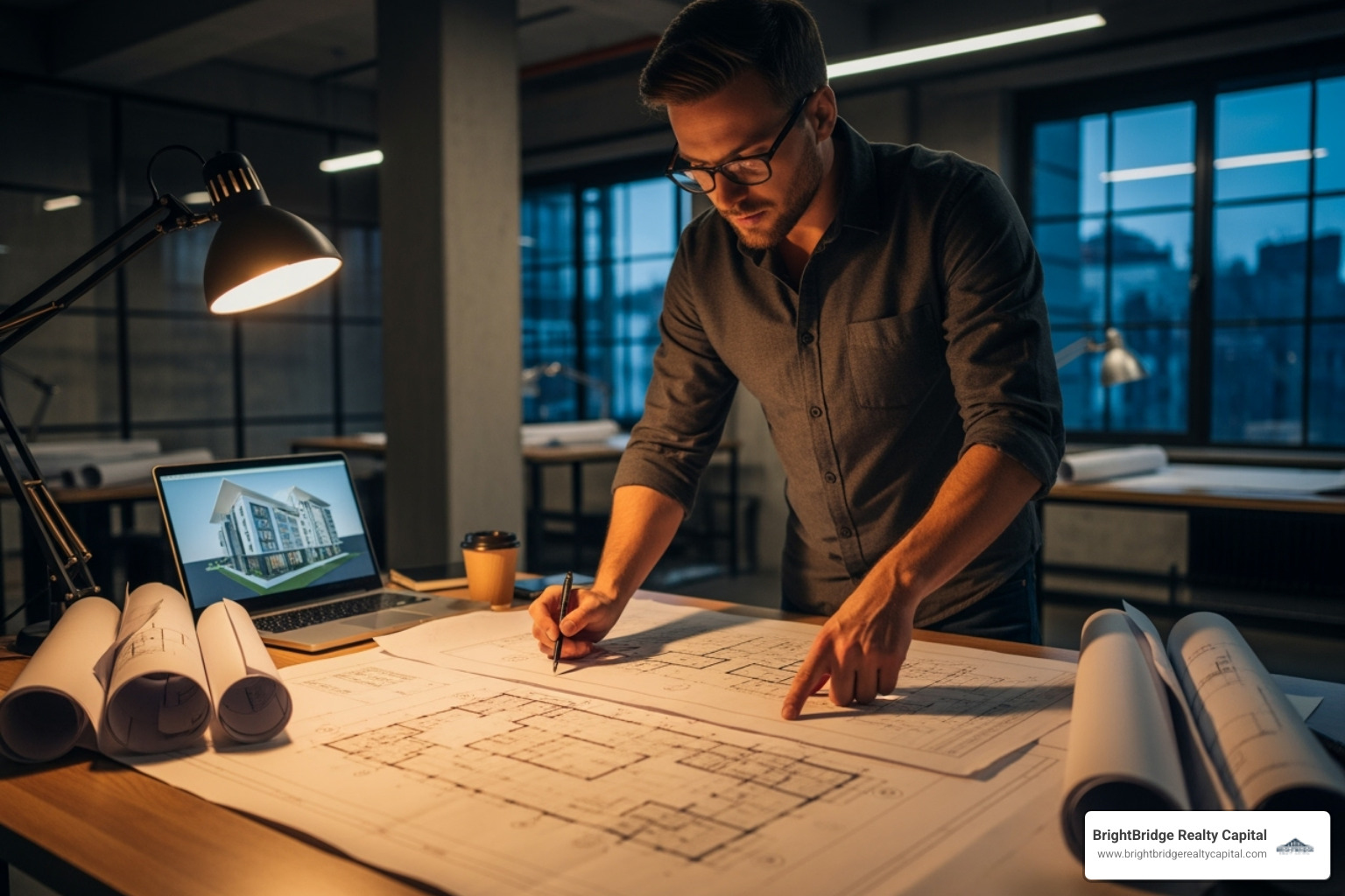 person reviewing blueprints - bridge loan alternative