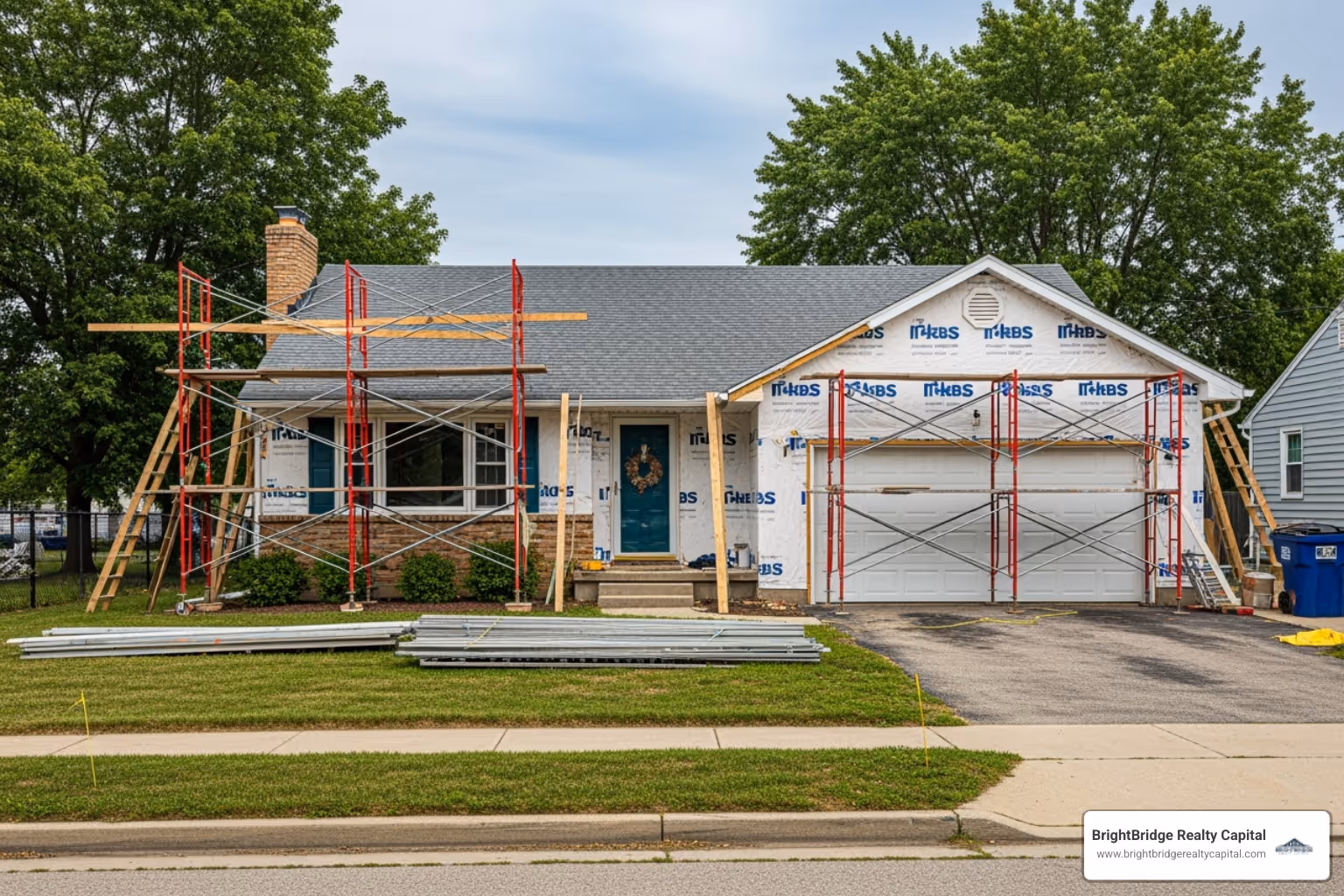 a house mid-renovation, highlighting a fix-and-flip project - short term real estate loan