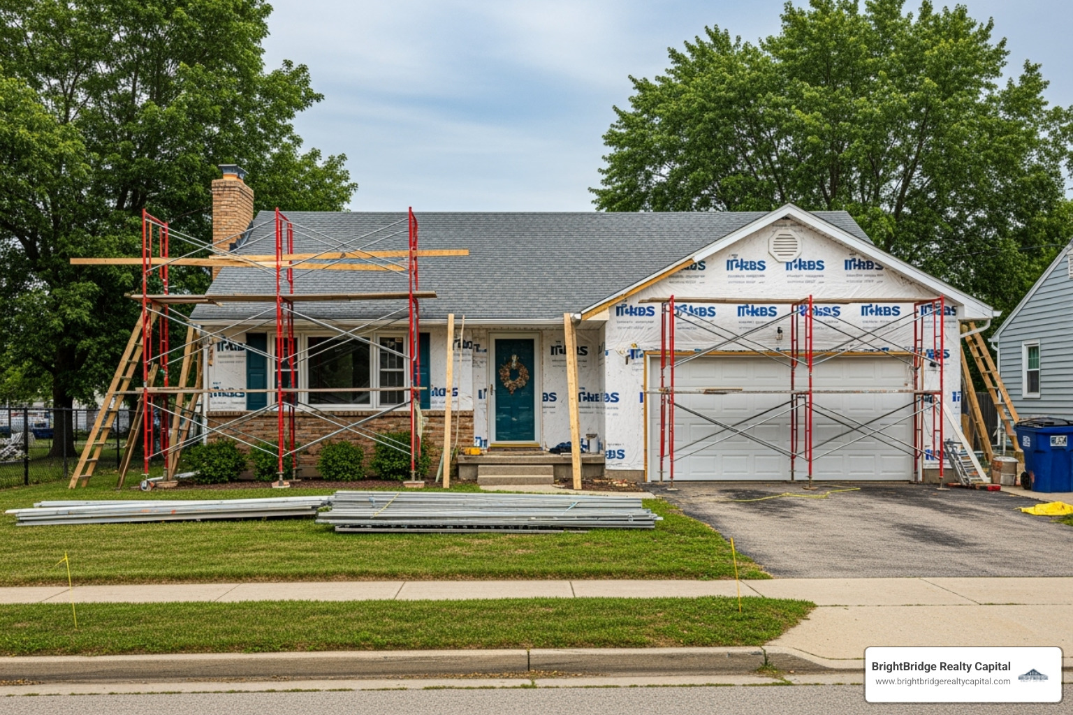a house mid-renovation, highlighting a fix-and-flip project - short term real estate loan