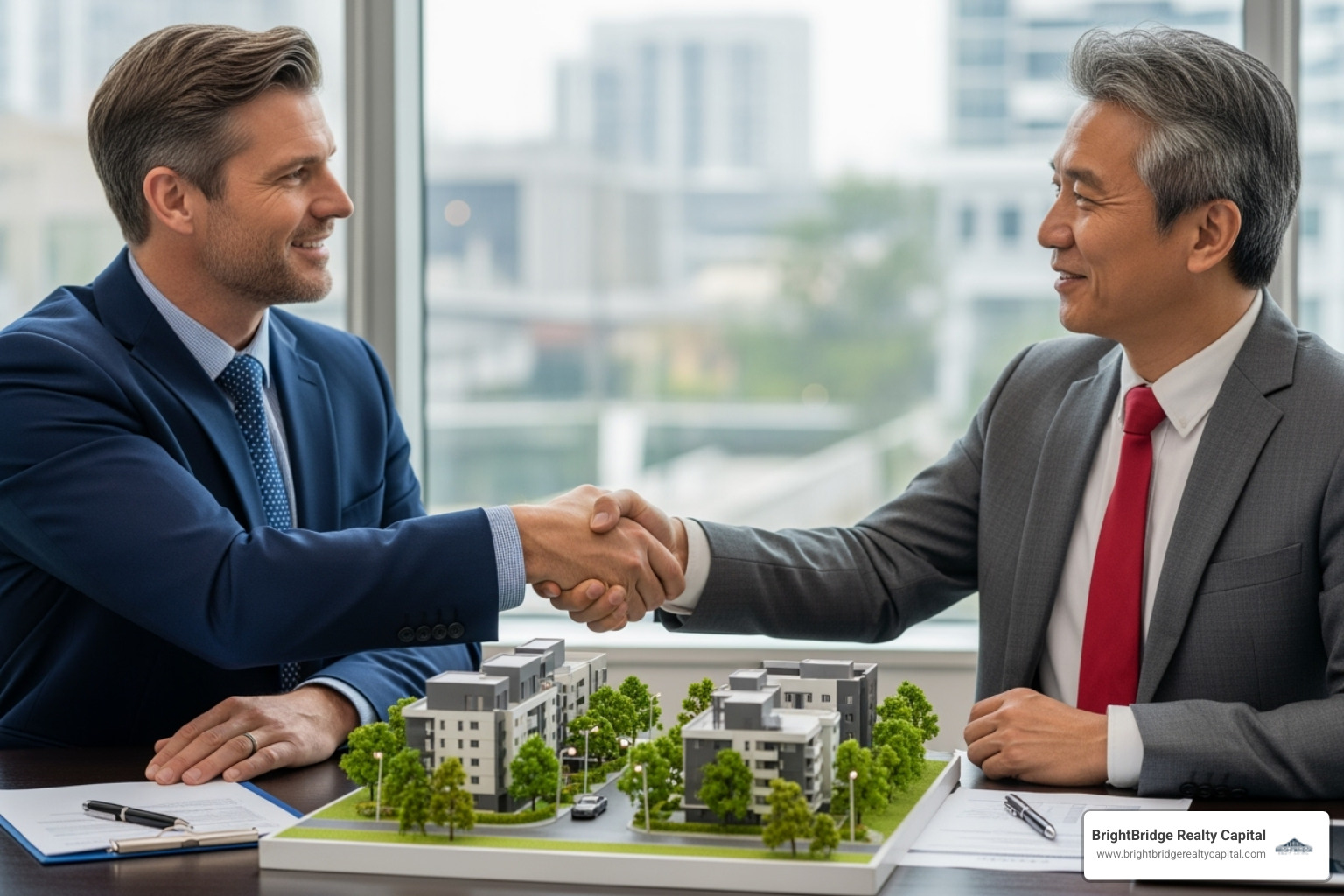 lender and an investor shaking hands over a property model - how to finance a short term rental