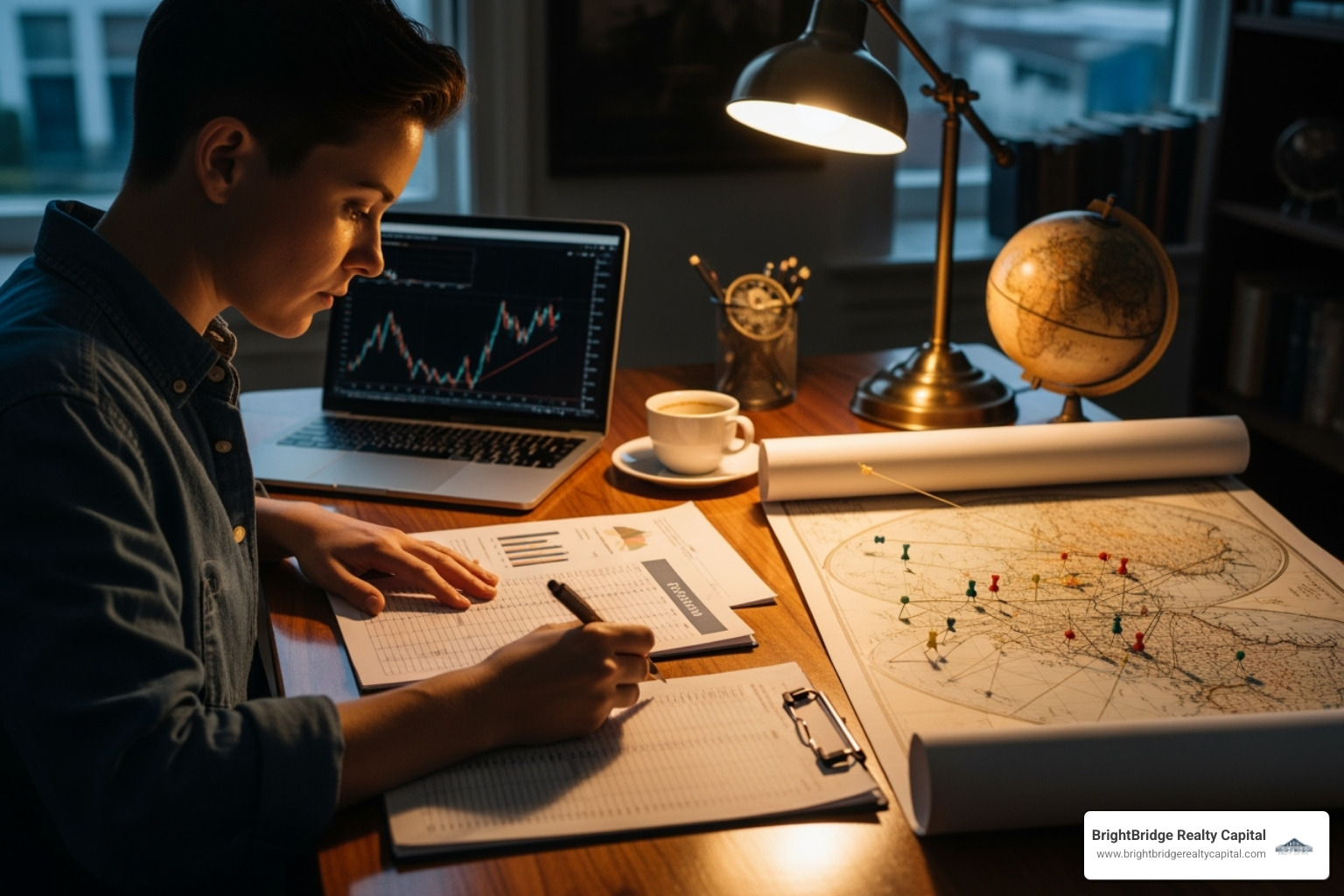 person reviewing financial documents and a map - how to finance a short term rental