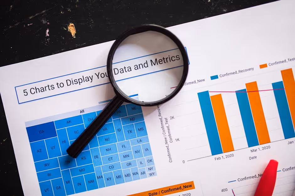 Image of a detailed financial report with a magnifying glass over it, symbolizing due diligence and focus on property value - hard money loan