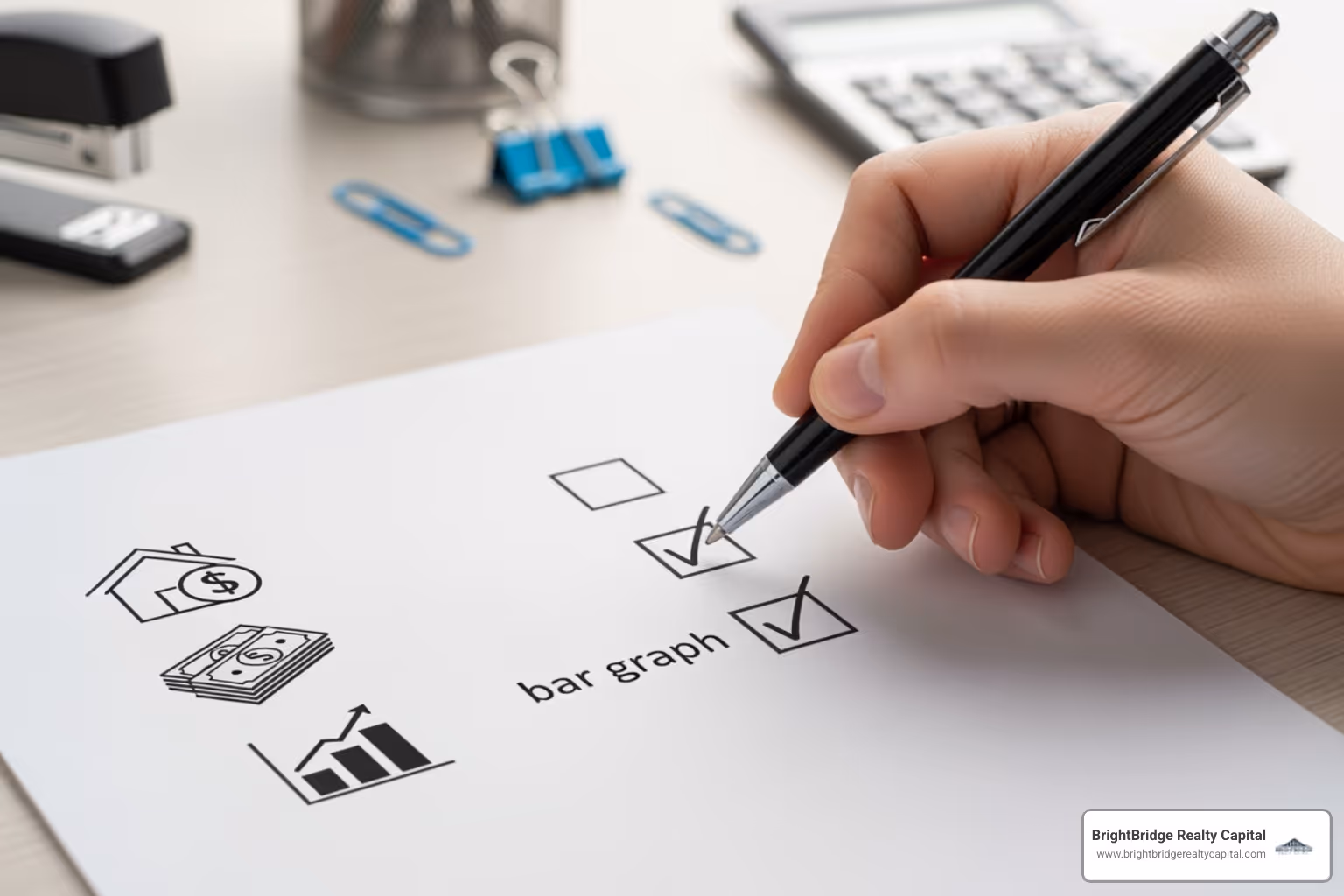 checklist with items like Credit Score, Down Payment, and Property Value - short term rental loan
