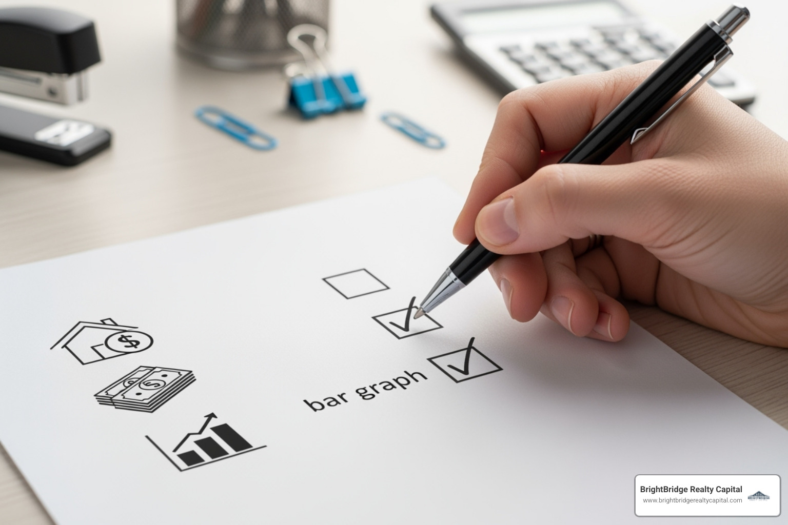 checklist with items like Credit Score, Down Payment, and Property Value - short term rental loan