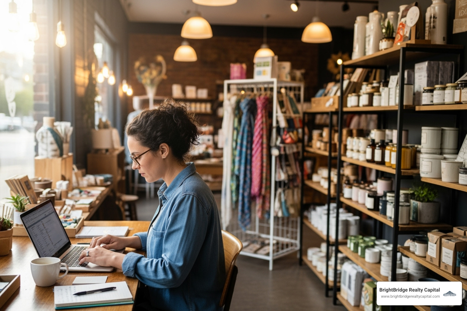 small business owner working on a laptop in their shop - non traditional financing