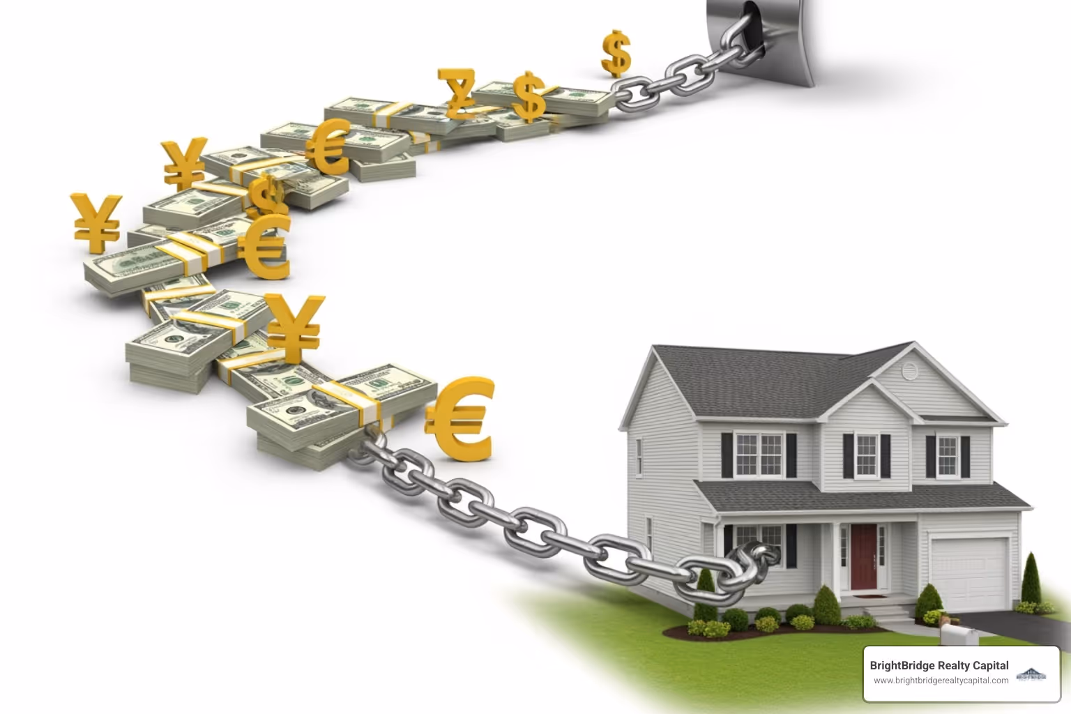 Flowchart showing how loan funds are used to purchase a property, which then becomes collateral for the loan. - property acquisition loan