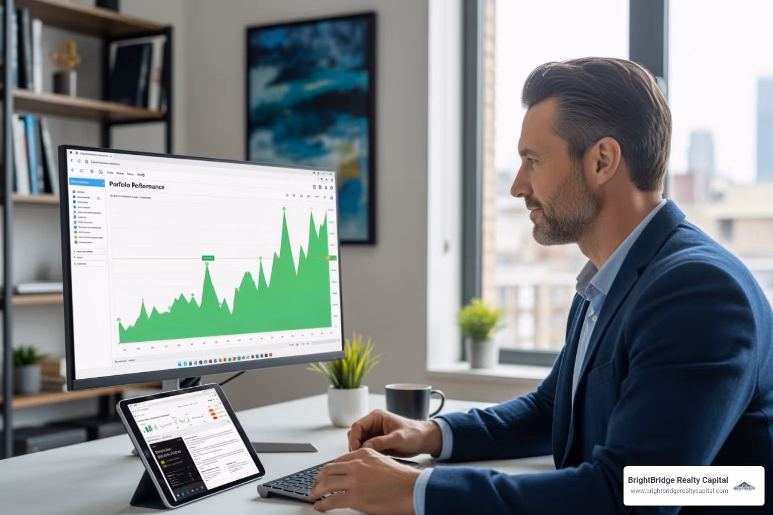 An investor reviewing a chart showing significant growth in their real estate portfolio due to strategic financing decisions - Rental portfolio financing