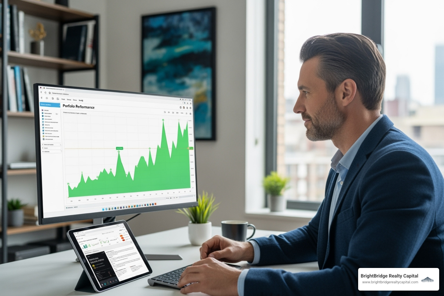 An investor reviewing a chart showing significant growth in their real estate portfolio due to strategic financing decisions - Rental portfolio financing