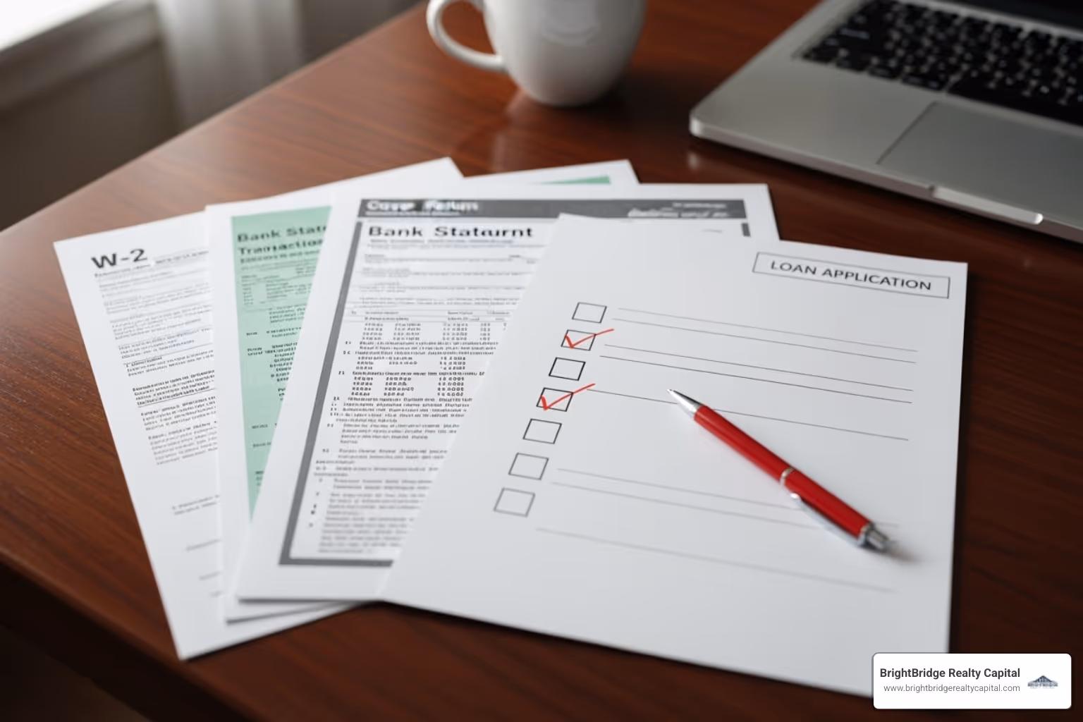 Checklist of required documents for a loan application, including W-2s, bank statements, tax returns, lease agreements, and property pro forma - rental property loan programs