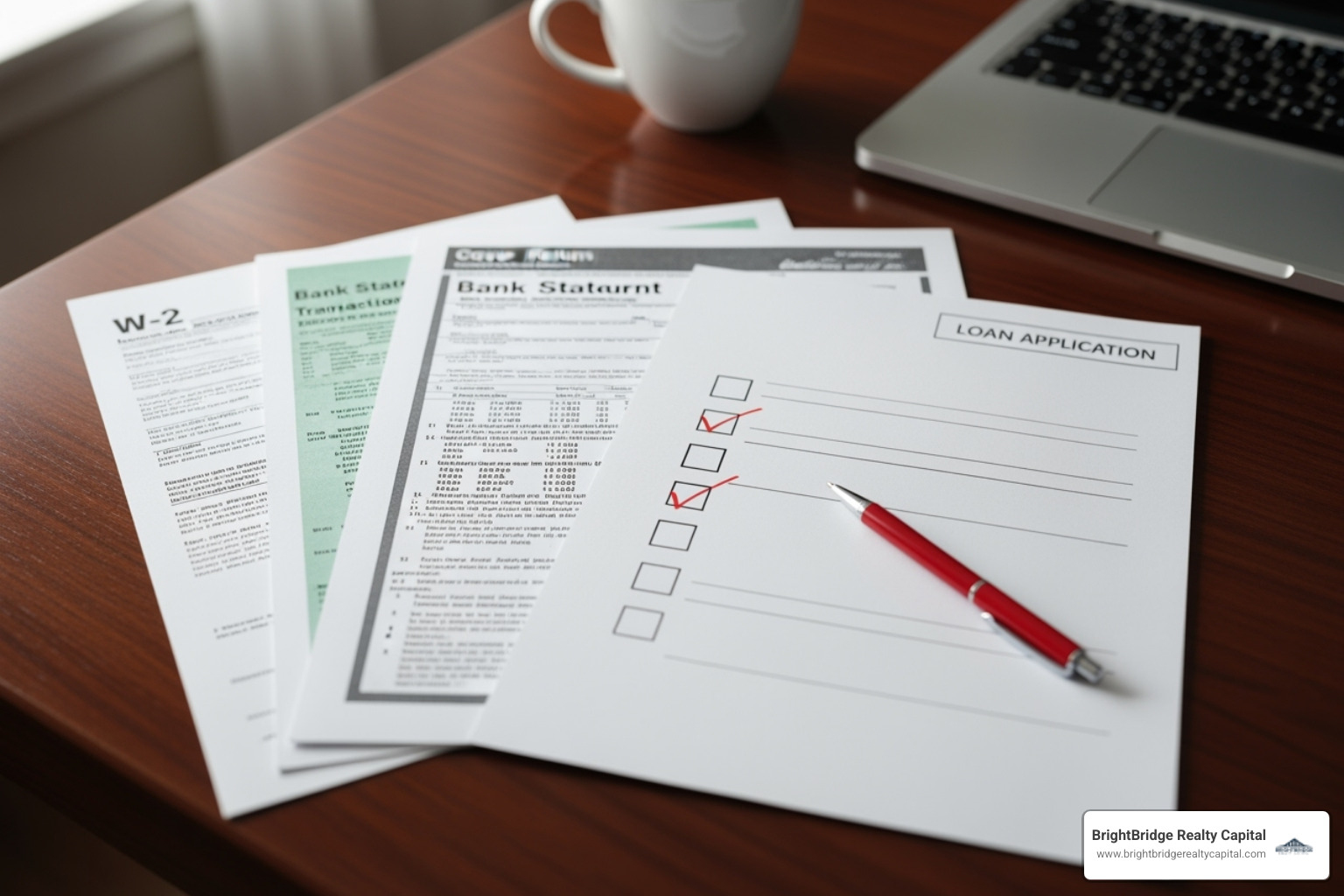 Checklist of required documents for a loan application, including W-2s, bank statements, tax returns, lease agreements, and property pro forma - rental property loan programs
