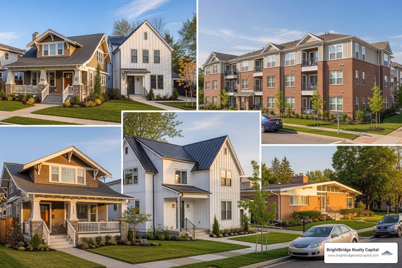 Image of a diverse portfolio of rental properties, including single-family homes and multi-unit buildings - Fix and hold loans