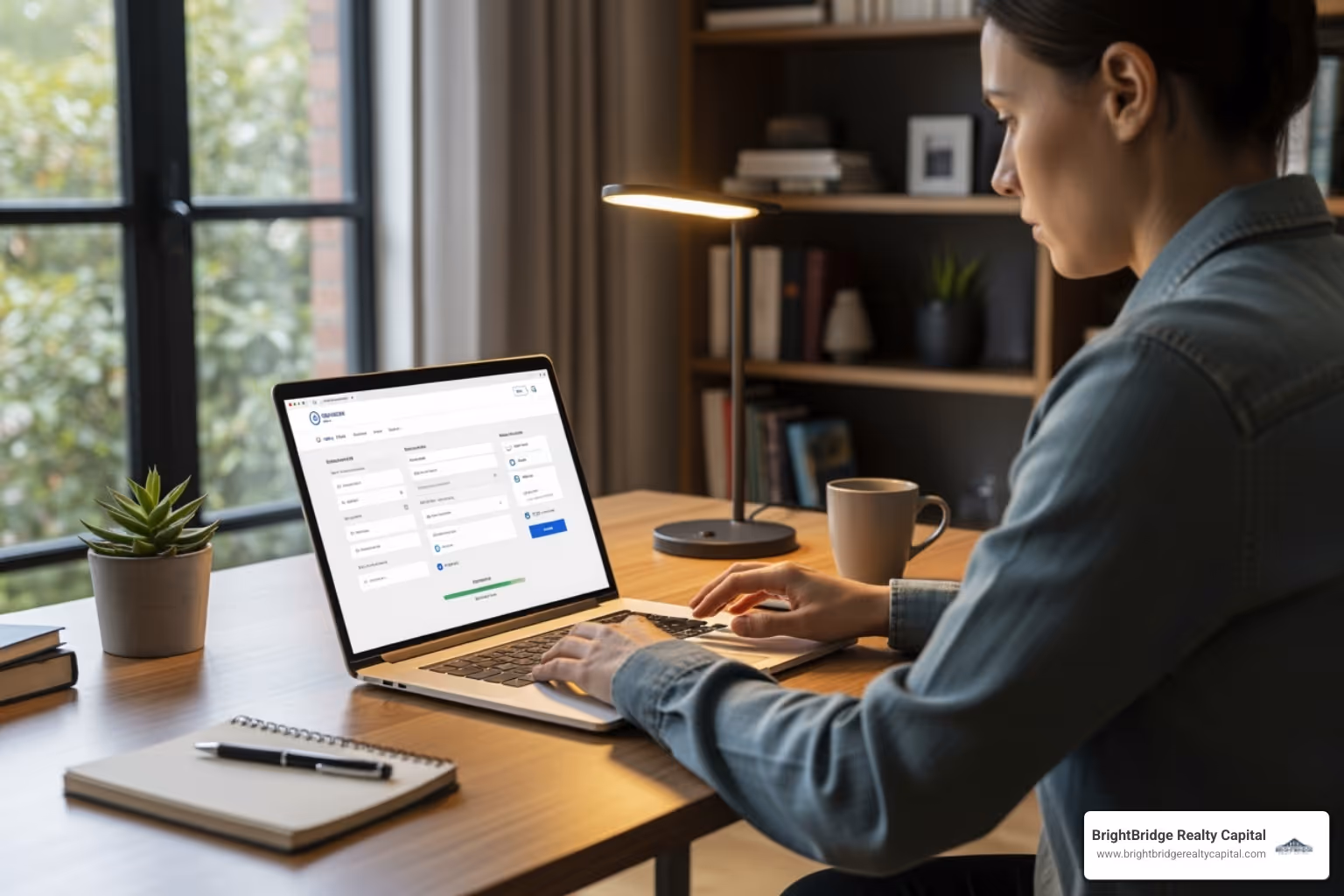 person filling out an online application on a laptop - multifamily bridge loan