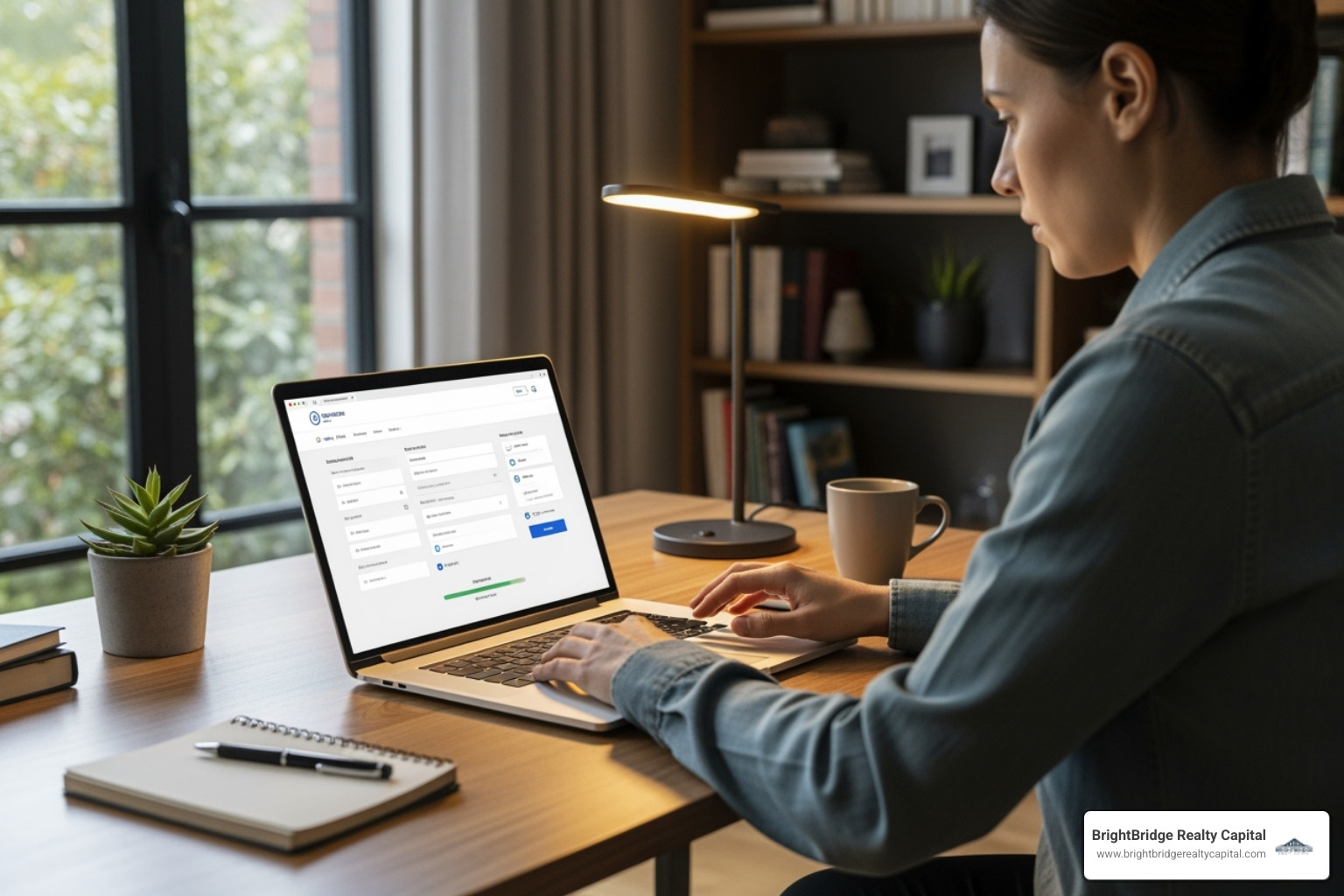person filling out an online application on a laptop - multifamily bridge loan