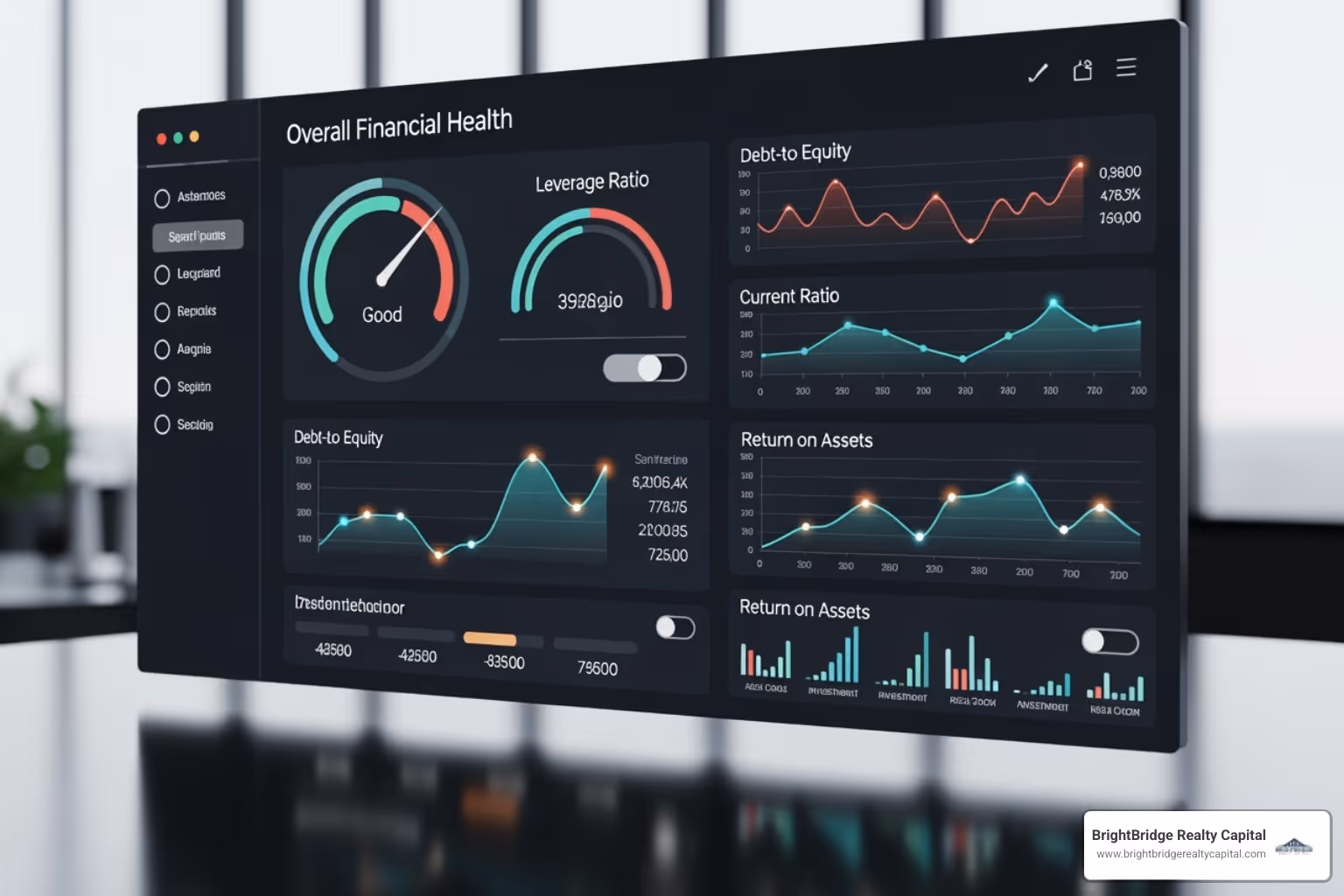 Financial dashboard showing key leverage ratios like D/E and Debt-to-EBITDA - High leverage financing