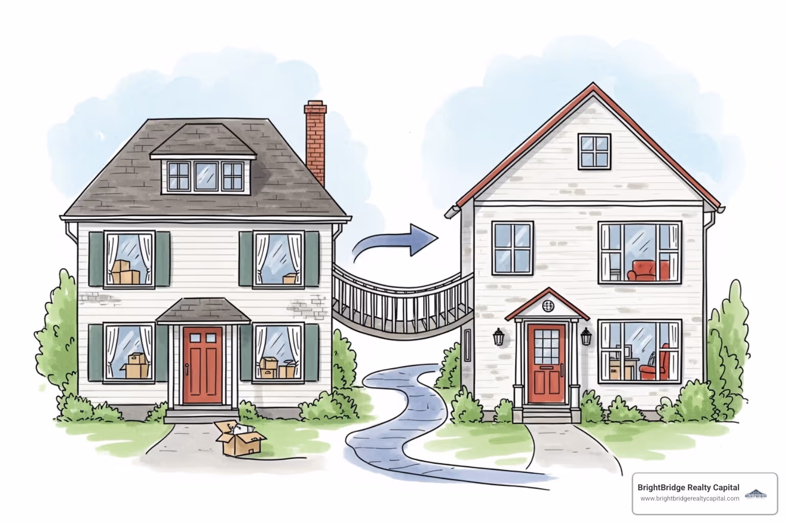A timeline showing the overlap between buying a new home and selling an old one, with a bridge loan covering the gap - bridge mortgage