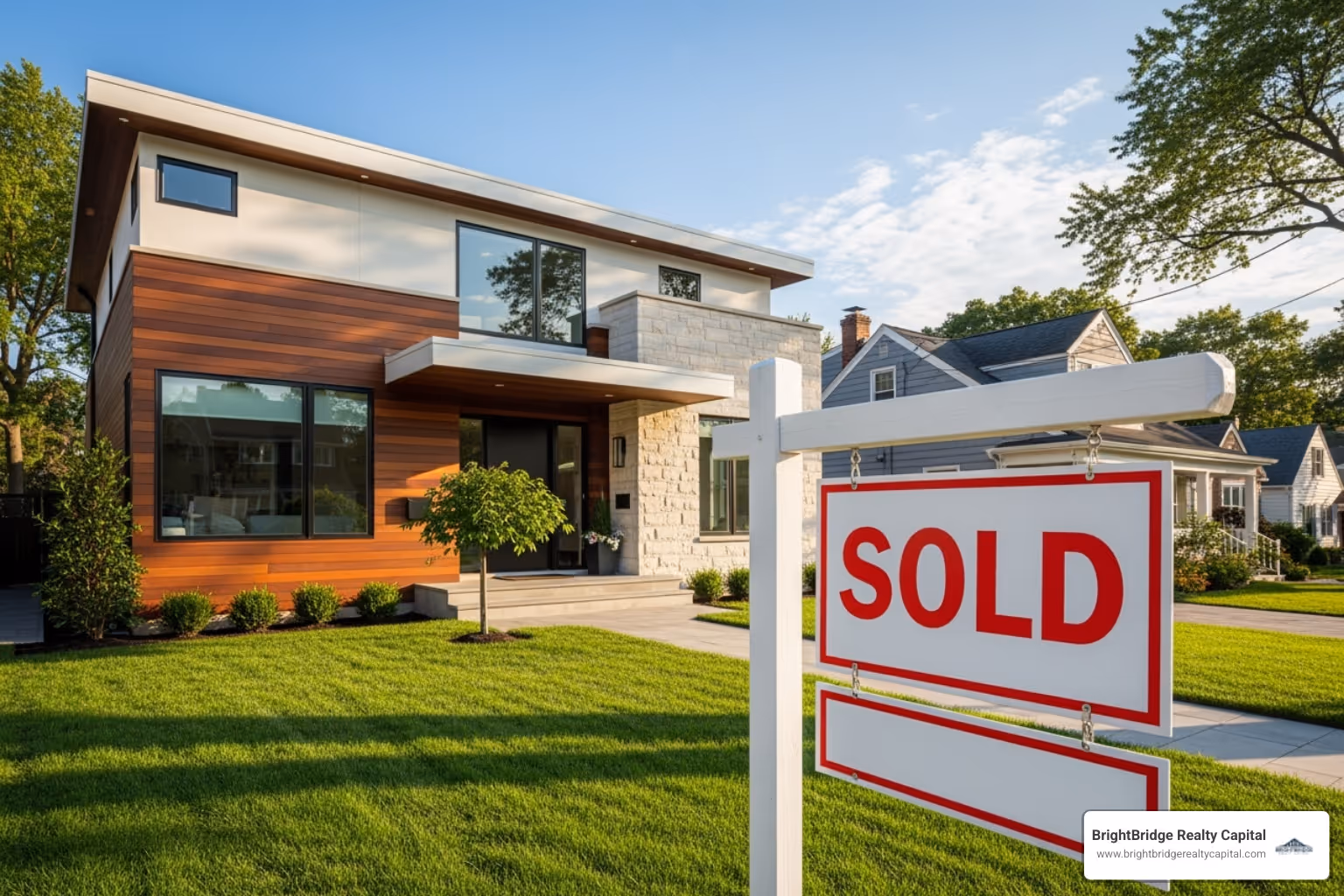 Sold sign in front of a newly renovated New York home - fix and flip loan New York