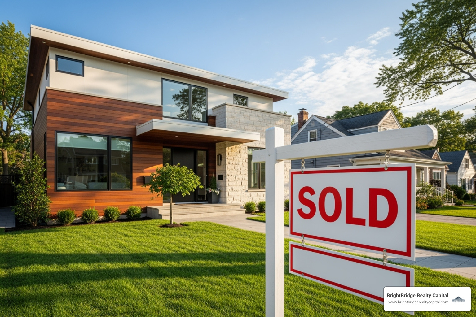 Sold sign in front of a newly renovated New York home - fix and flip loan New York
