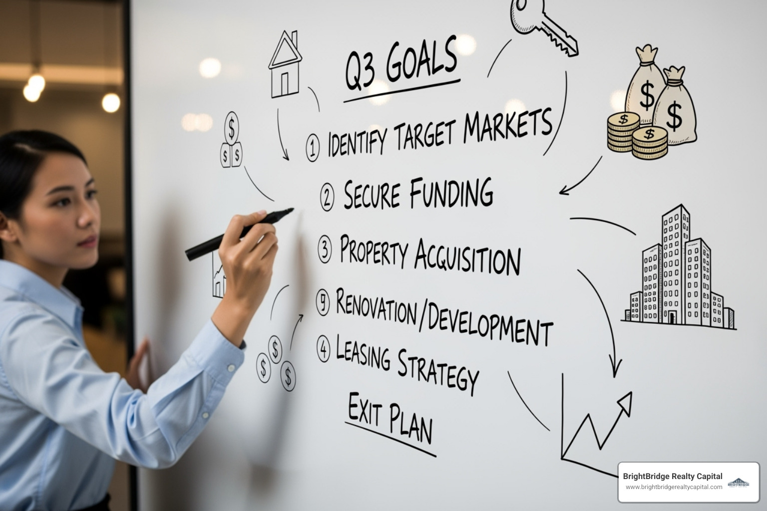 A person writing goals on a whiteboard with real estate icons, illustrating the planning phase of investment. - grow rental property portfolio A person writing goals on a whiteboard with real estate icons, illustrating the planning phase of investment. - grow rental property portfolio