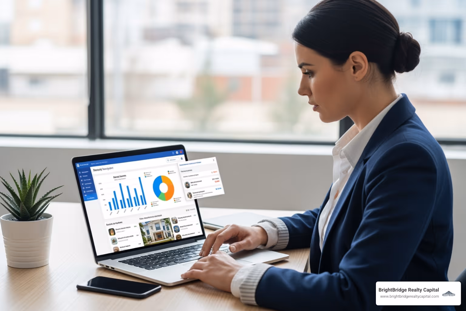 A property manager using a software dashboard on a laptop, representing streamlined operations. - grow rental property portfolio