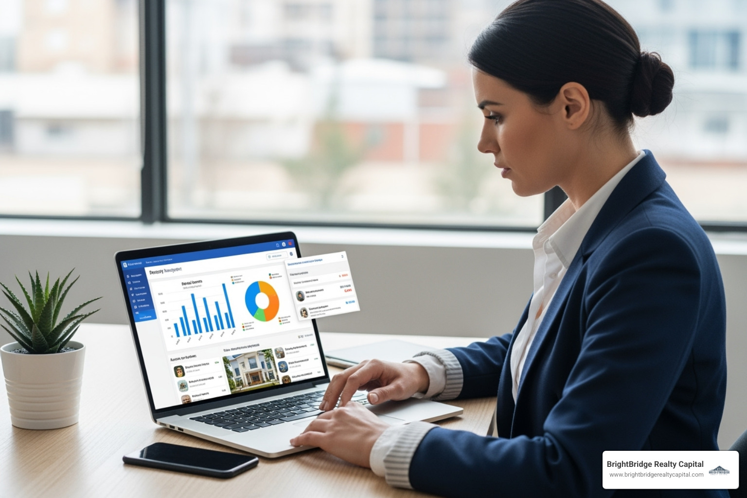 A property manager using a software dashboard on a laptop, representing streamlined operations. - grow rental property portfolio A property manager using a software dashboard on a laptop, representing streamlined operations. - grow rental property portfolio