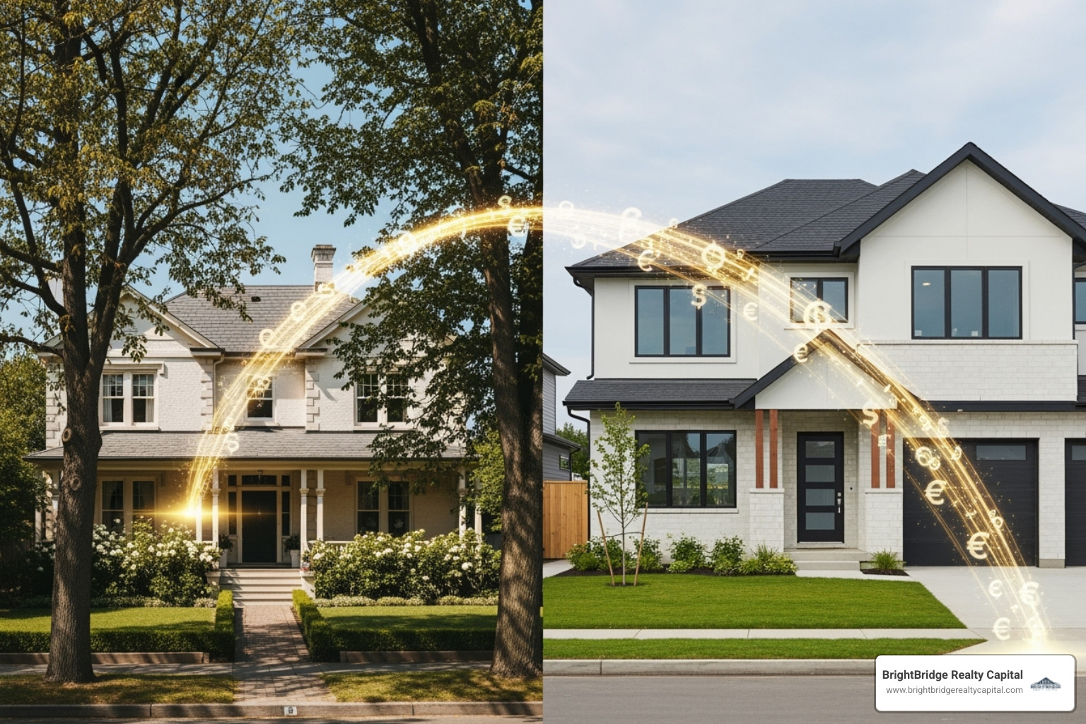 illustrating how equity from an old home is used for a new home's down payment - bridge loan when buying a home illustrating how equity from an old home is used for a new home's down payment - bridge loan when buying a home