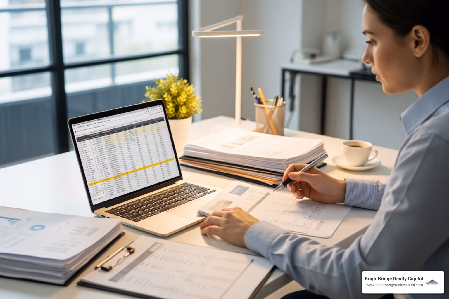 person comparing financial documents on a laptop - bridge loan for renovation