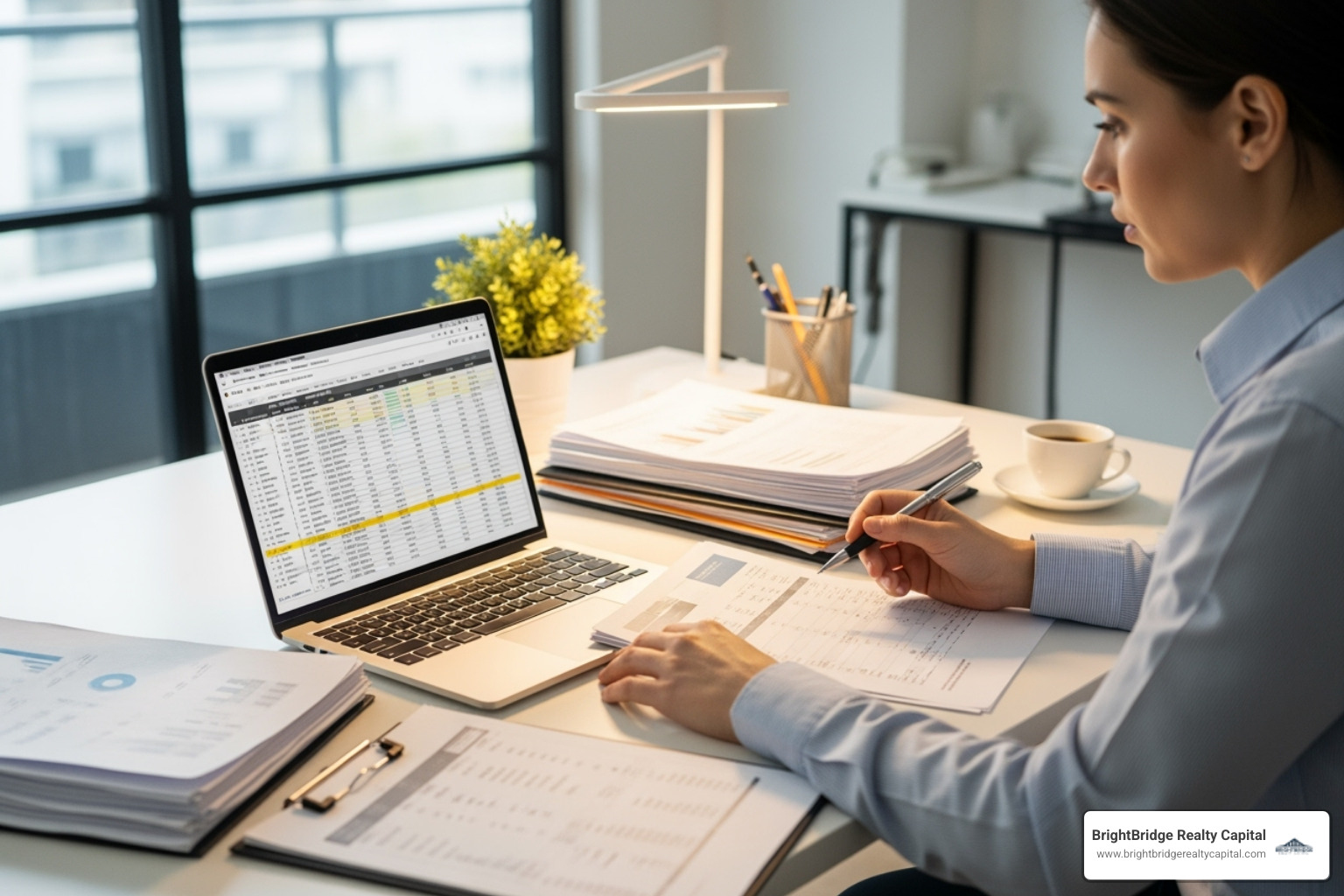 person comparing financial documents on a laptop - bridge loan for renovation person comparing financial documents on a laptop - bridge loan for renovation