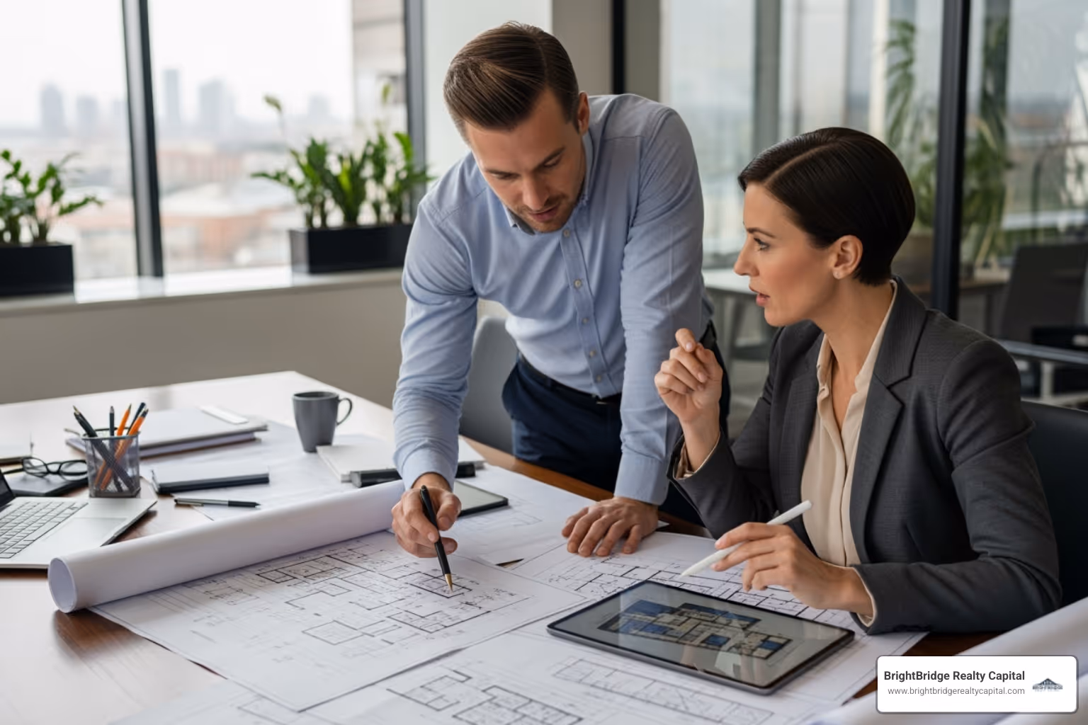 developer reviewing a project plan with an architect - property development loan