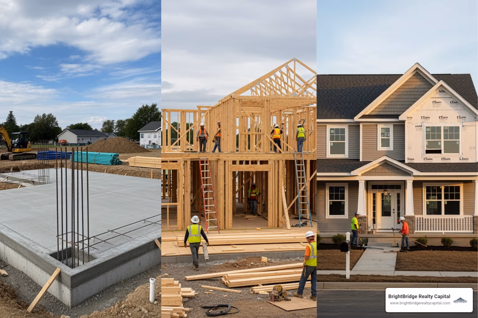 Staged funding process from foundation to framing to completion - property development loan