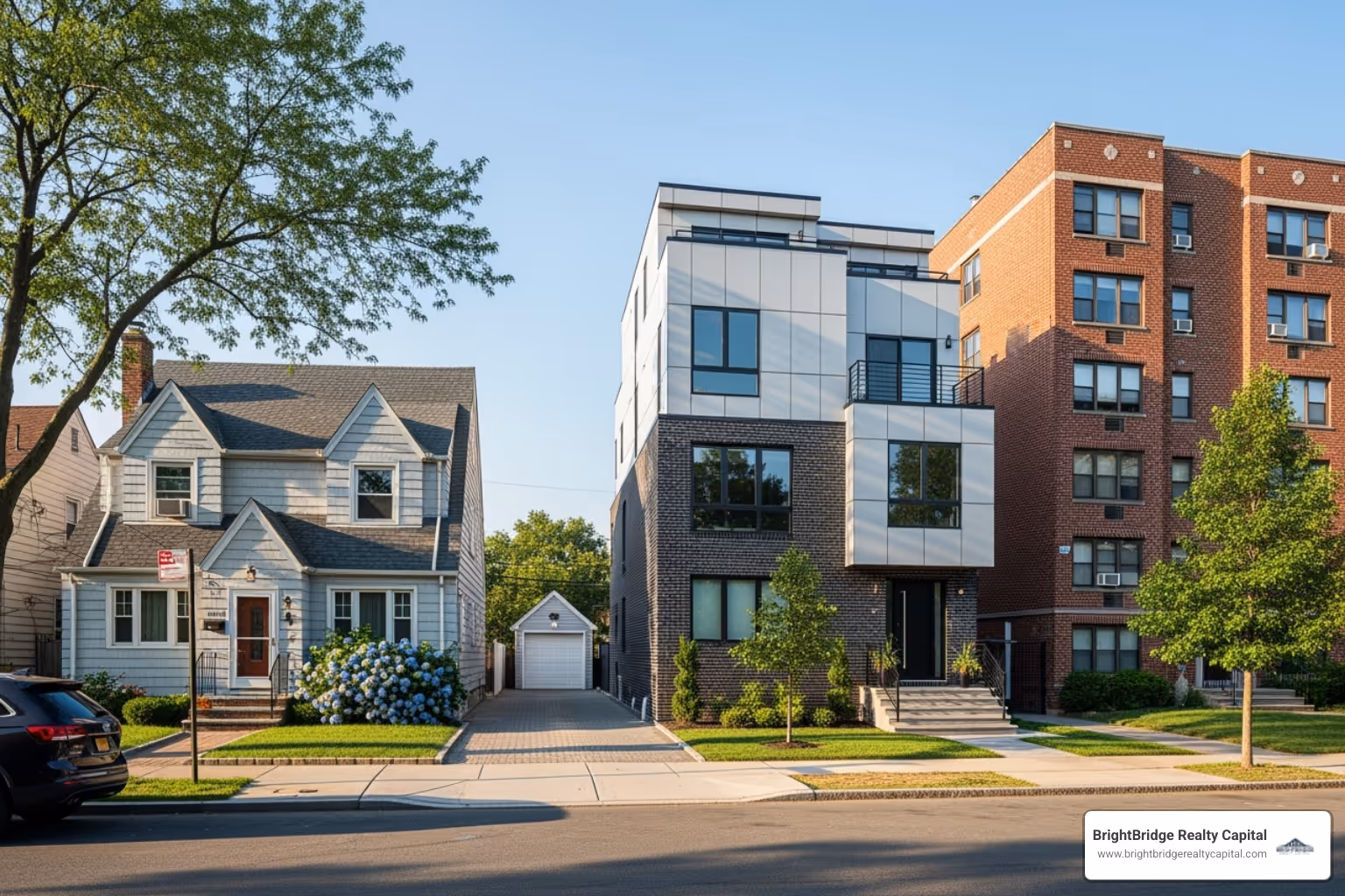 single-family home, a modern townhouse, and a multi-family building in Staten Island - Staten Island property