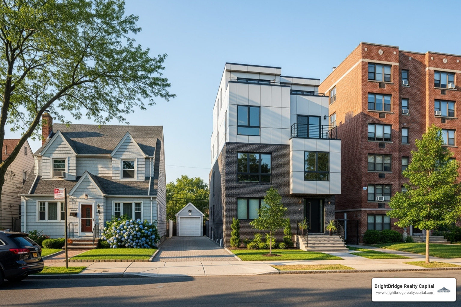 single-family home, a modern townhouse, and a multi-family building in Staten Island - Staten Island property