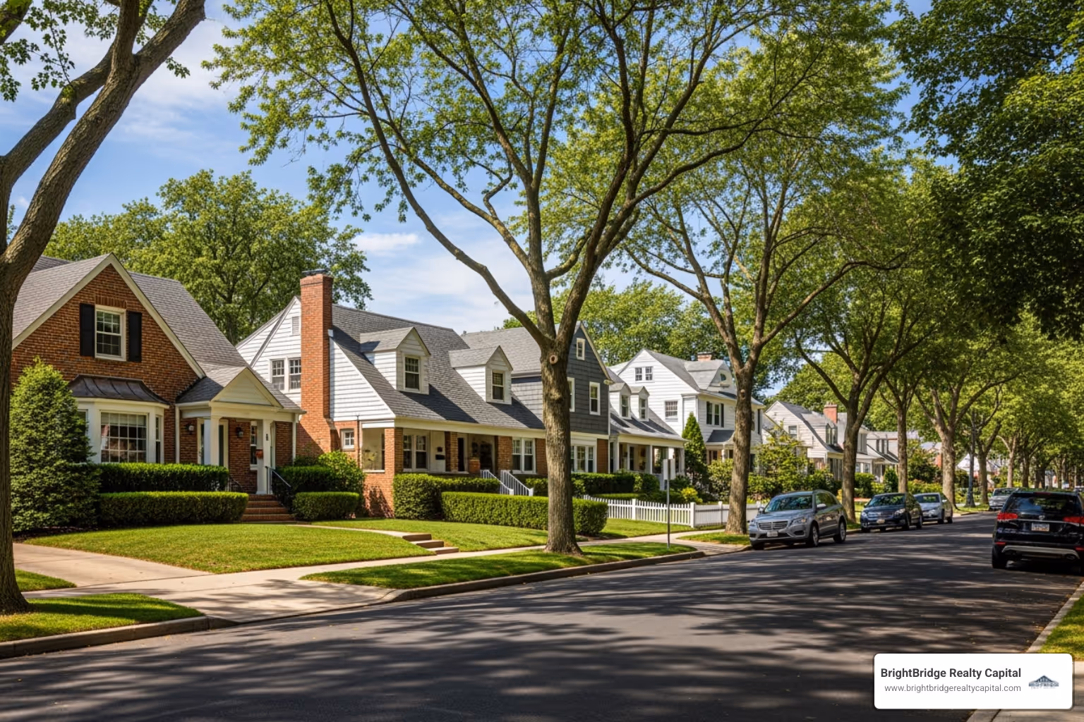 tree-lined street with classic single-family homes in a Staten Island neighborhood - Staten Island property