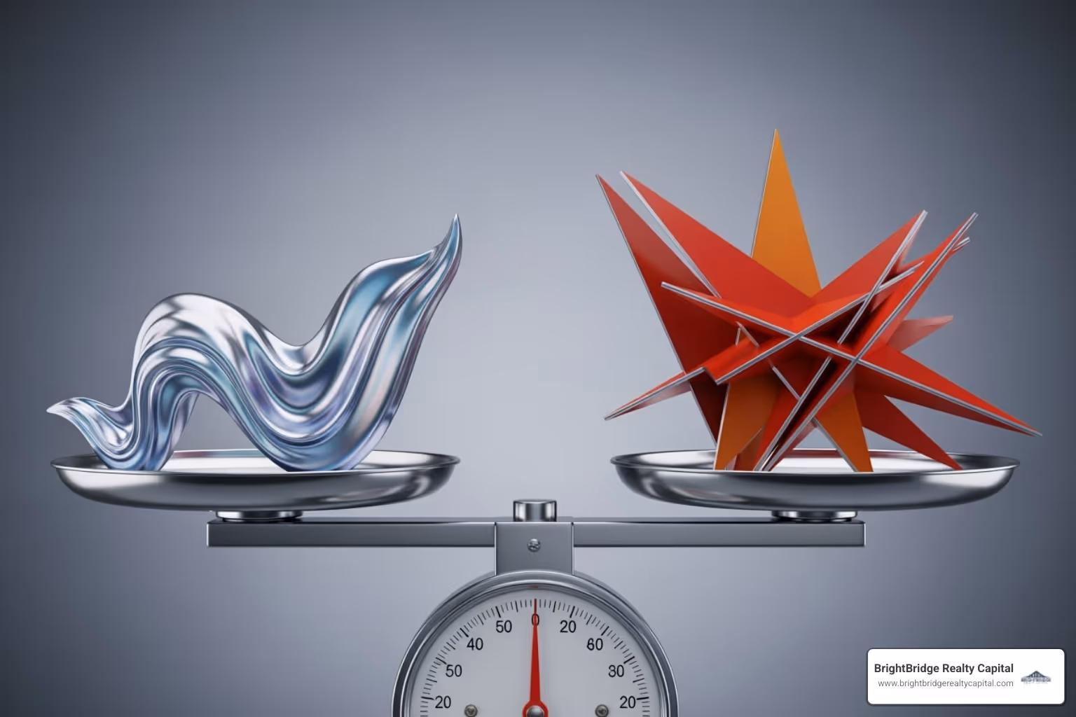 A scale balancing the words "Flexibility" on one side and "Risk" on the other, symbolizing the trade-offs in portfolio financing. - what is portfolio financing