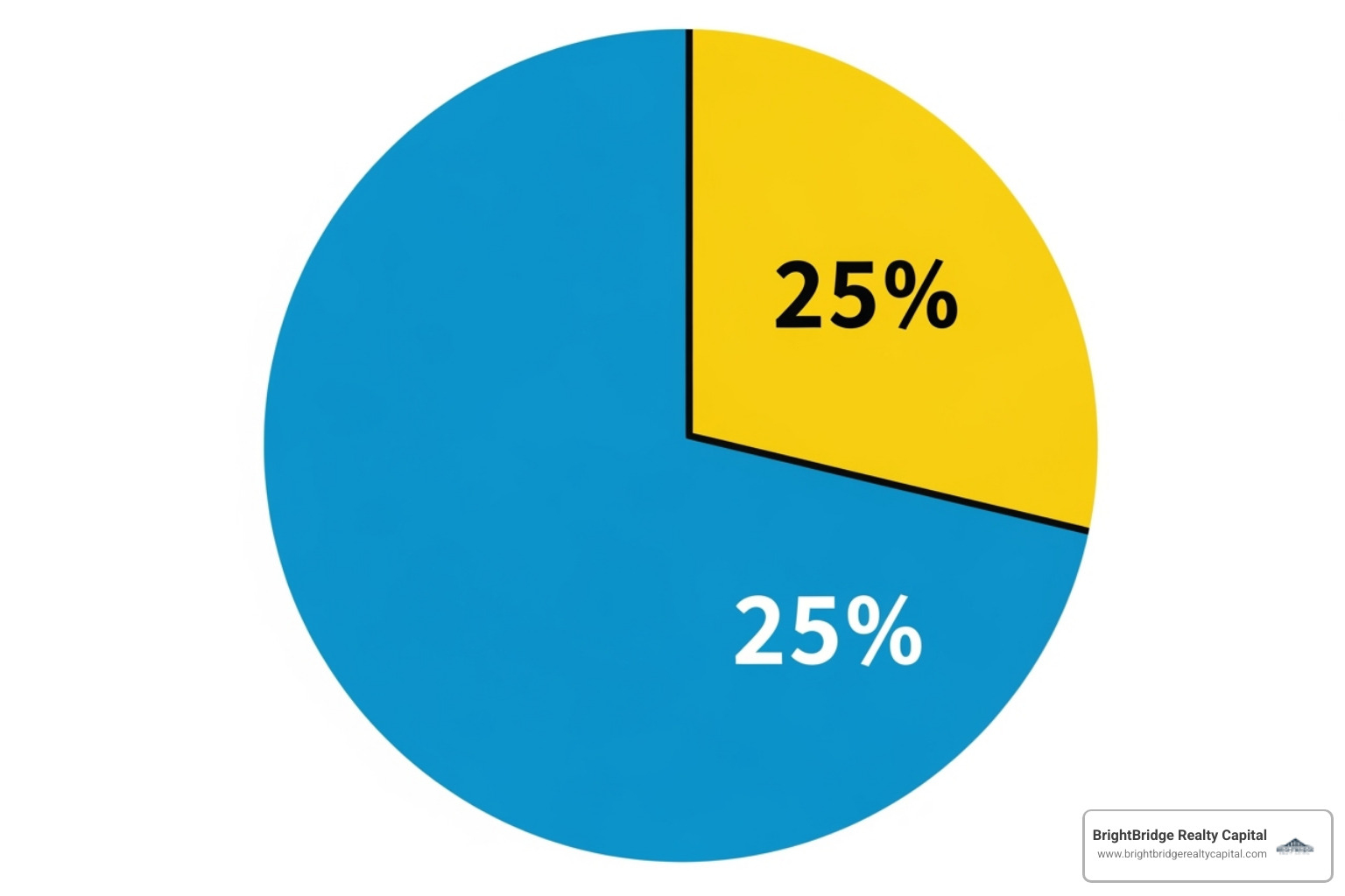 pie chart showing a 75% LTV and 25% equity split - Rental property refinance pie chart showing a 75% LTV and 25% equity split - Rental property refinance