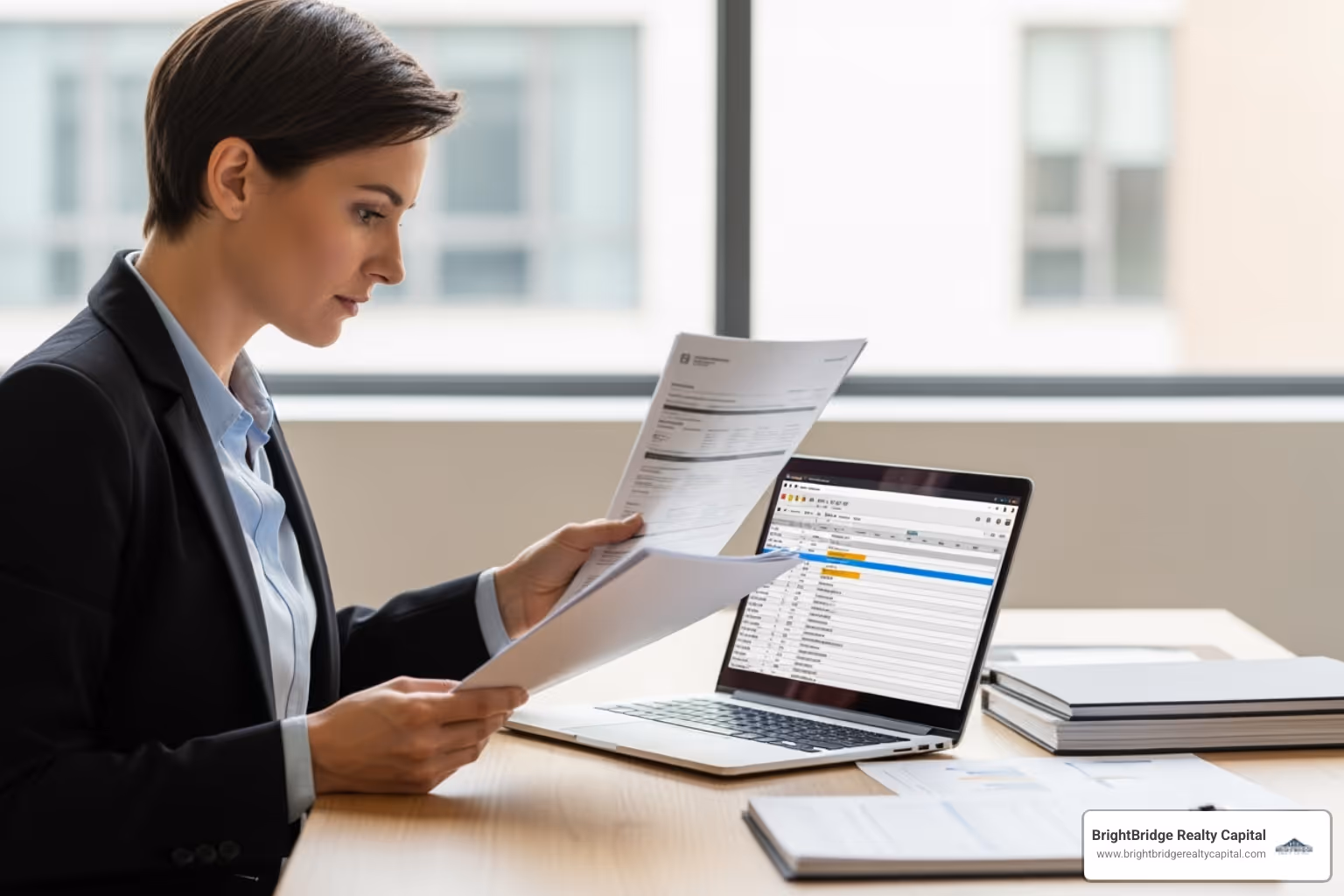 person comparing documents on a laptop - best bridging loan