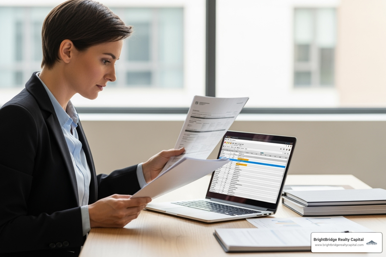 person comparing documents on a laptop - best bridging loan person comparing documents on a laptop - best bridging loan