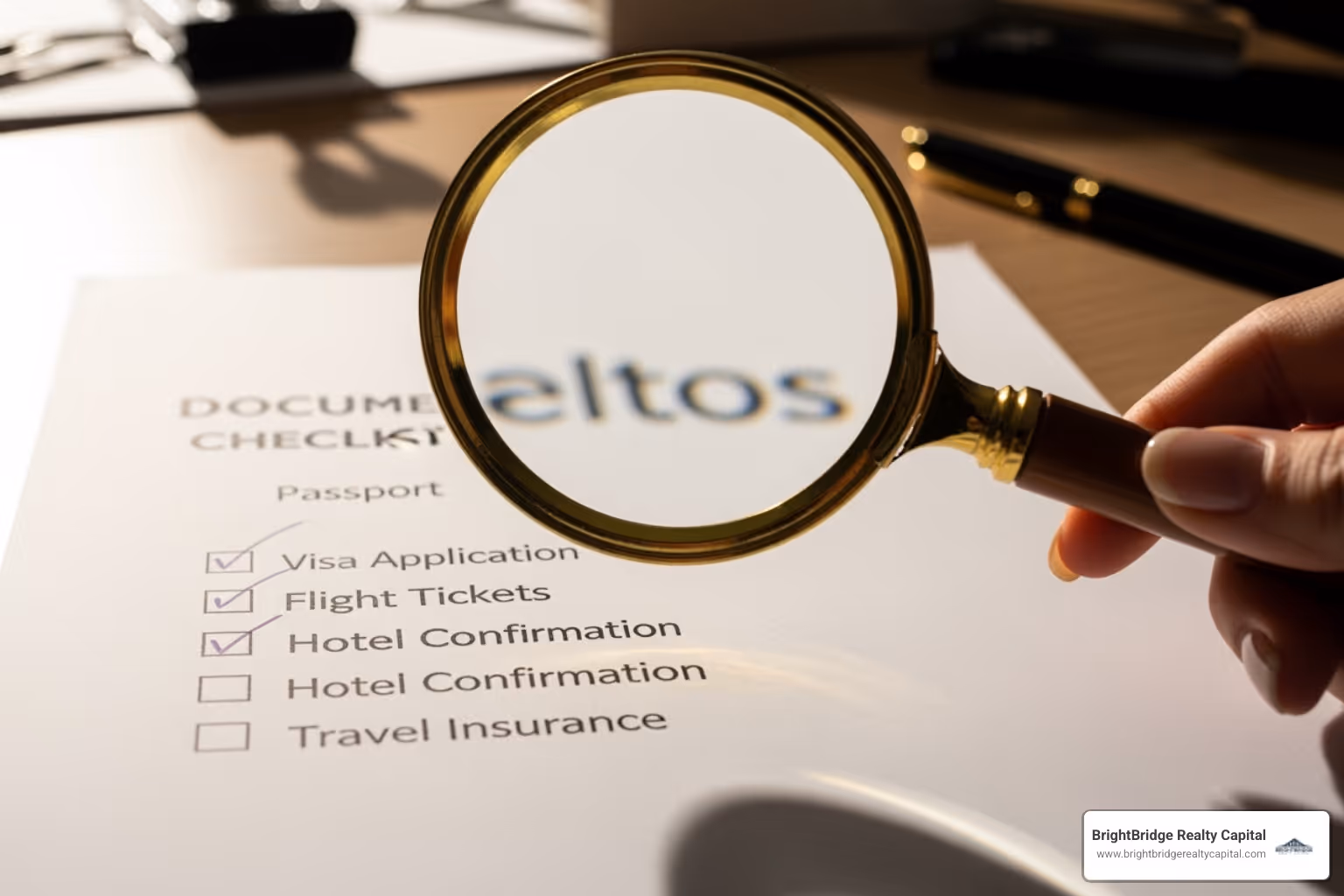 A document checklist with a magnifying glass over it - Vacation home loan