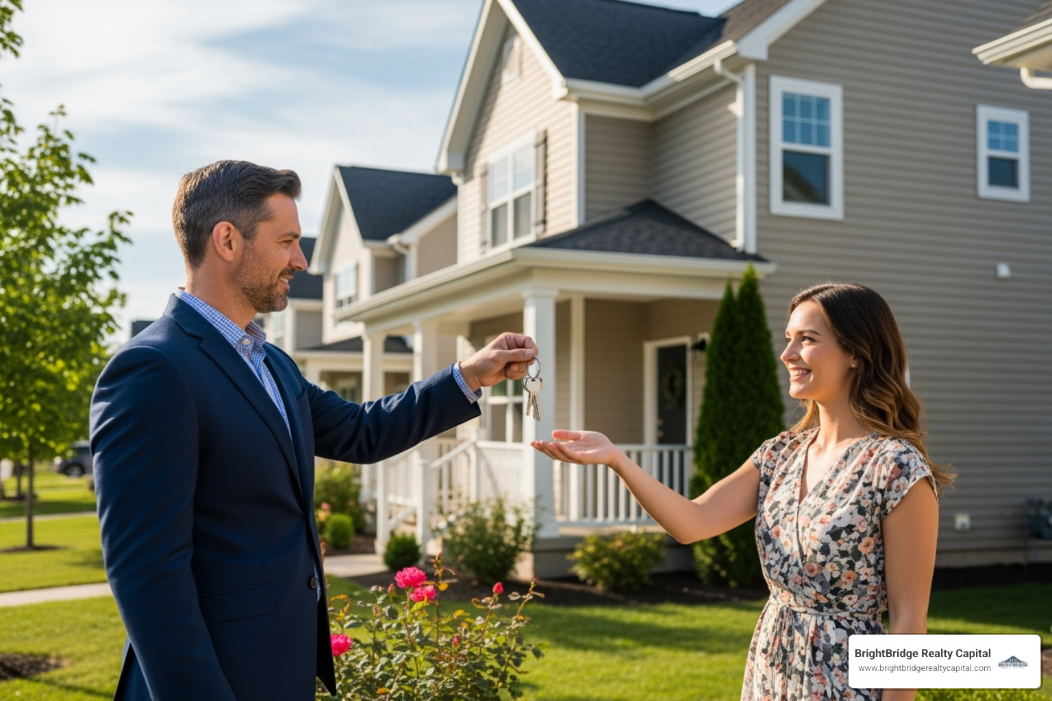 landlord handing keys to tenant - investment property acquisition