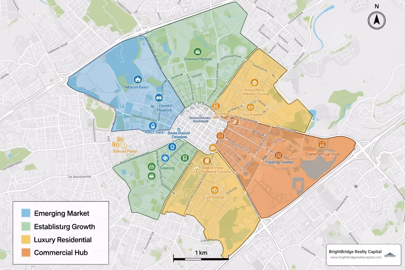 map with highlighted neighborhoods - investment property acquisition