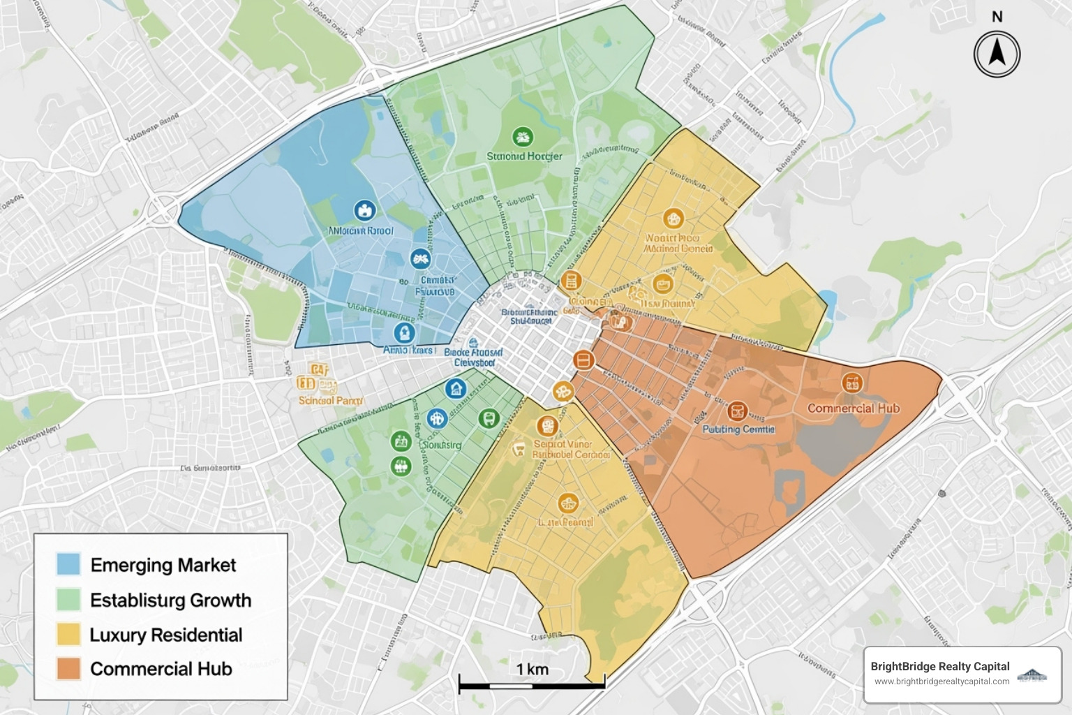 map with highlighted neighborhoods - investment property acquisition