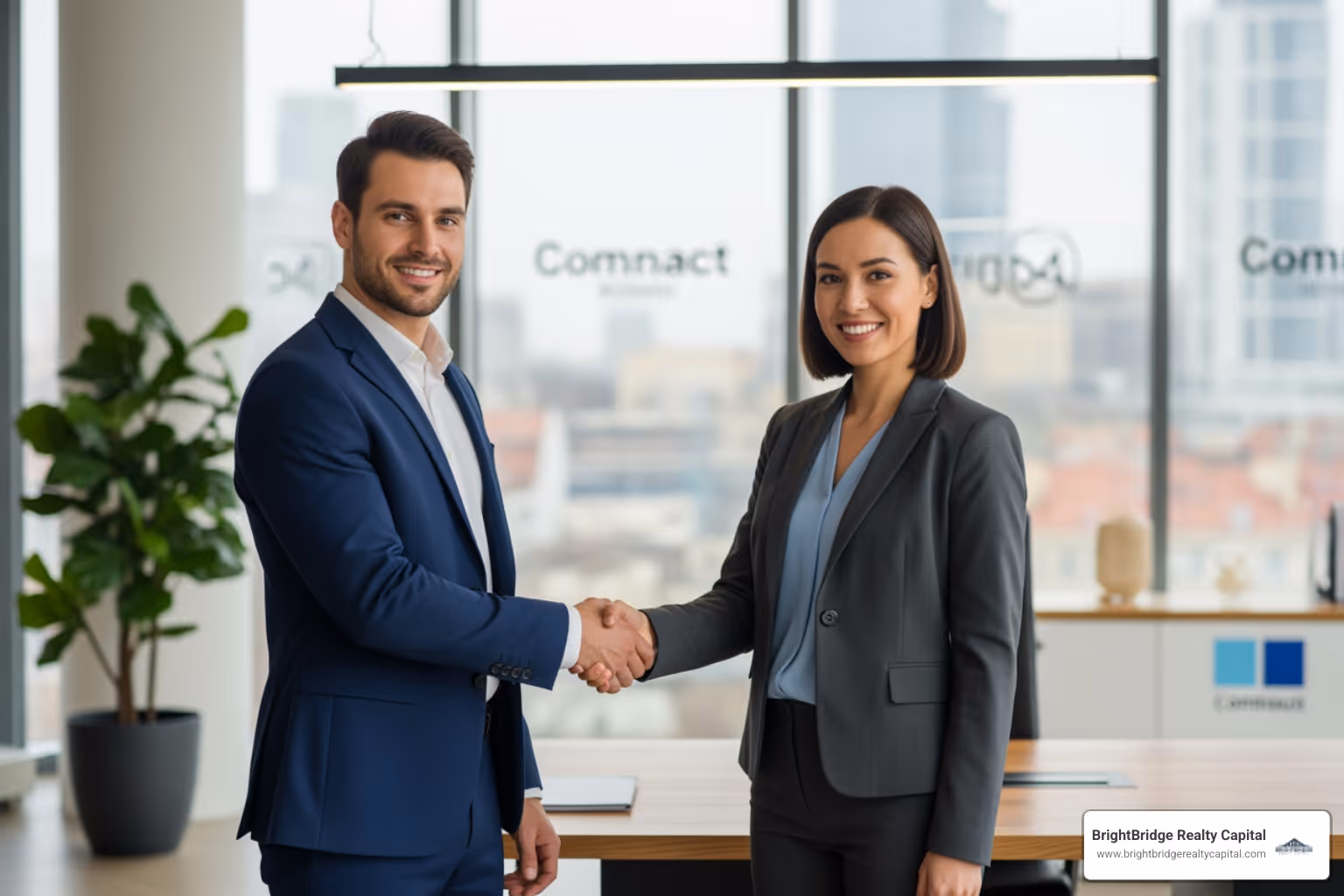 A confident business owner shaking hands with a direct lender, symbolizing a successful partnership and streamlined financing. - direct lender financing