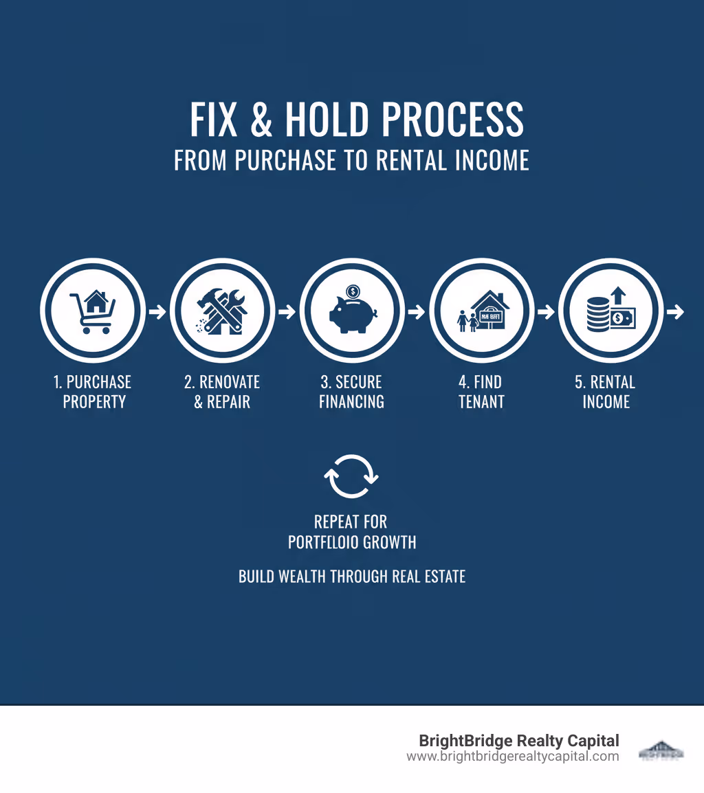 Infographic explaining the fix and hold process from purchase to rental income - fix and hold loans infographic 